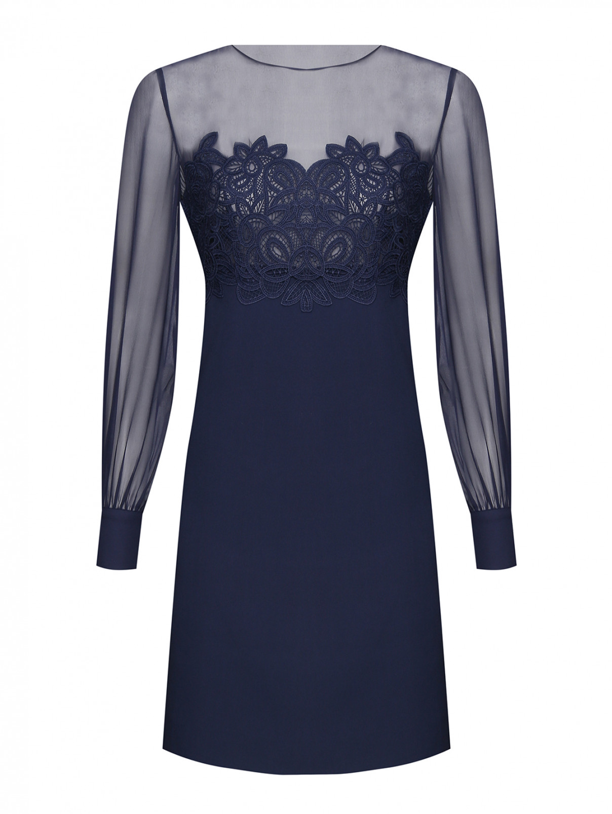 Платье из шелка и вискозы с кружевной отделкой Luisa Spagnoli  –  Общий вид  – Цвет:  Синий