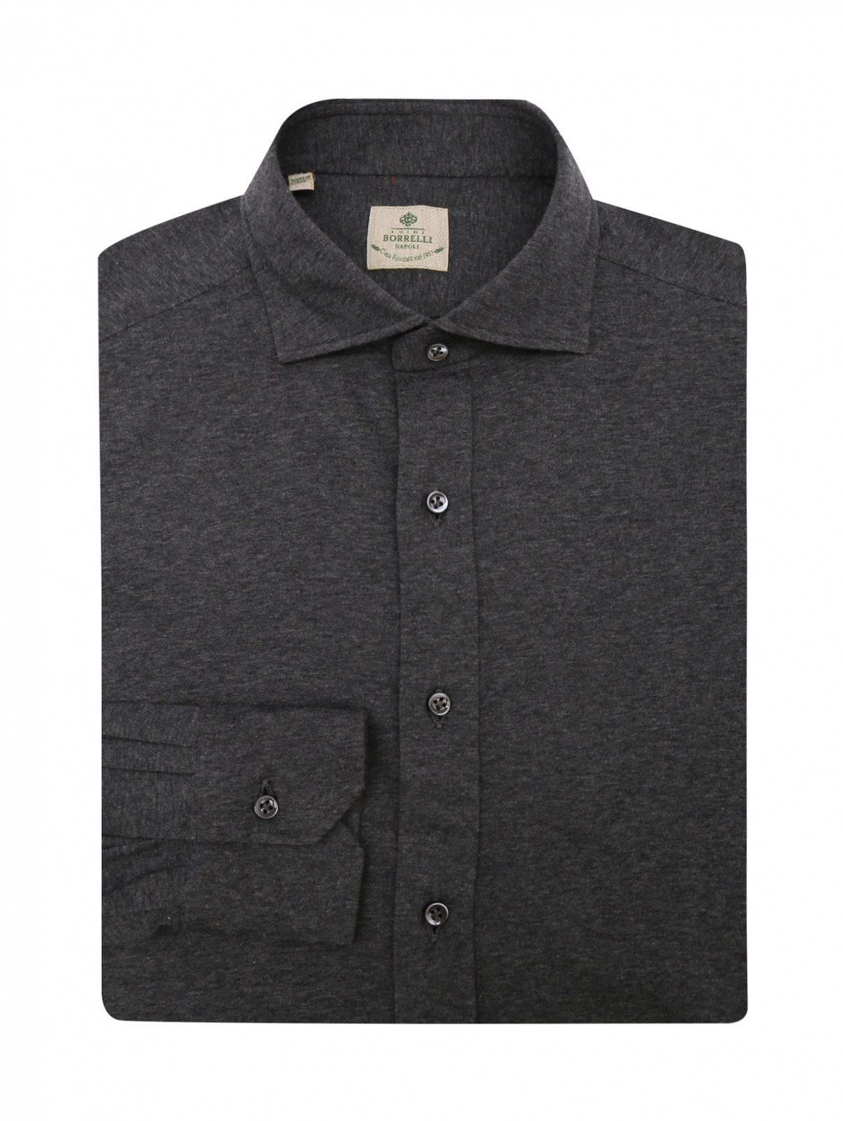 Рубашка из хлопка однотонная Borrelli  –  Общий вид  – Цвет:  Черный
