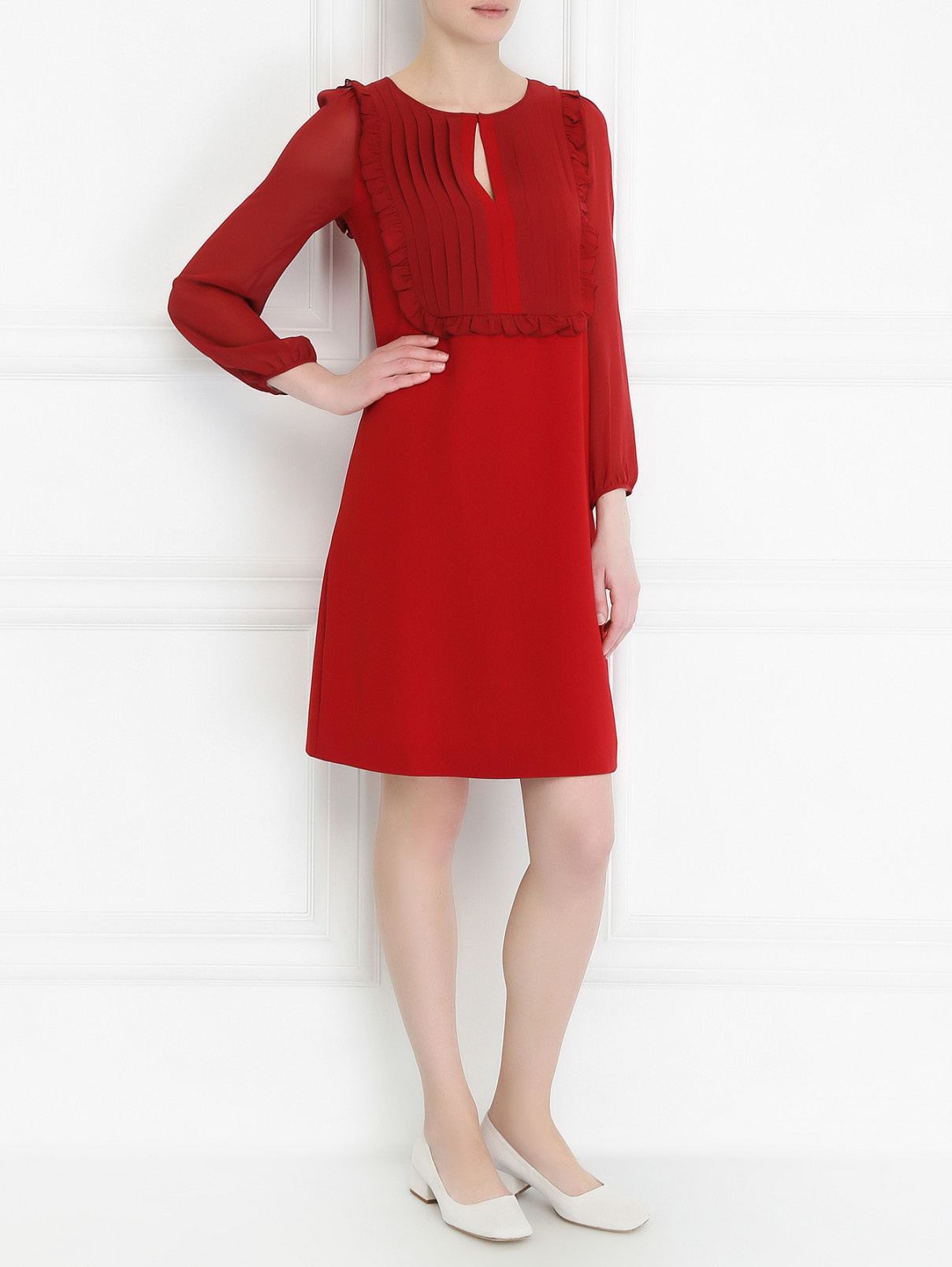 Платье-мини с отделкой Max Mara  –  Модель Общий вид  – Цвет:  Красный