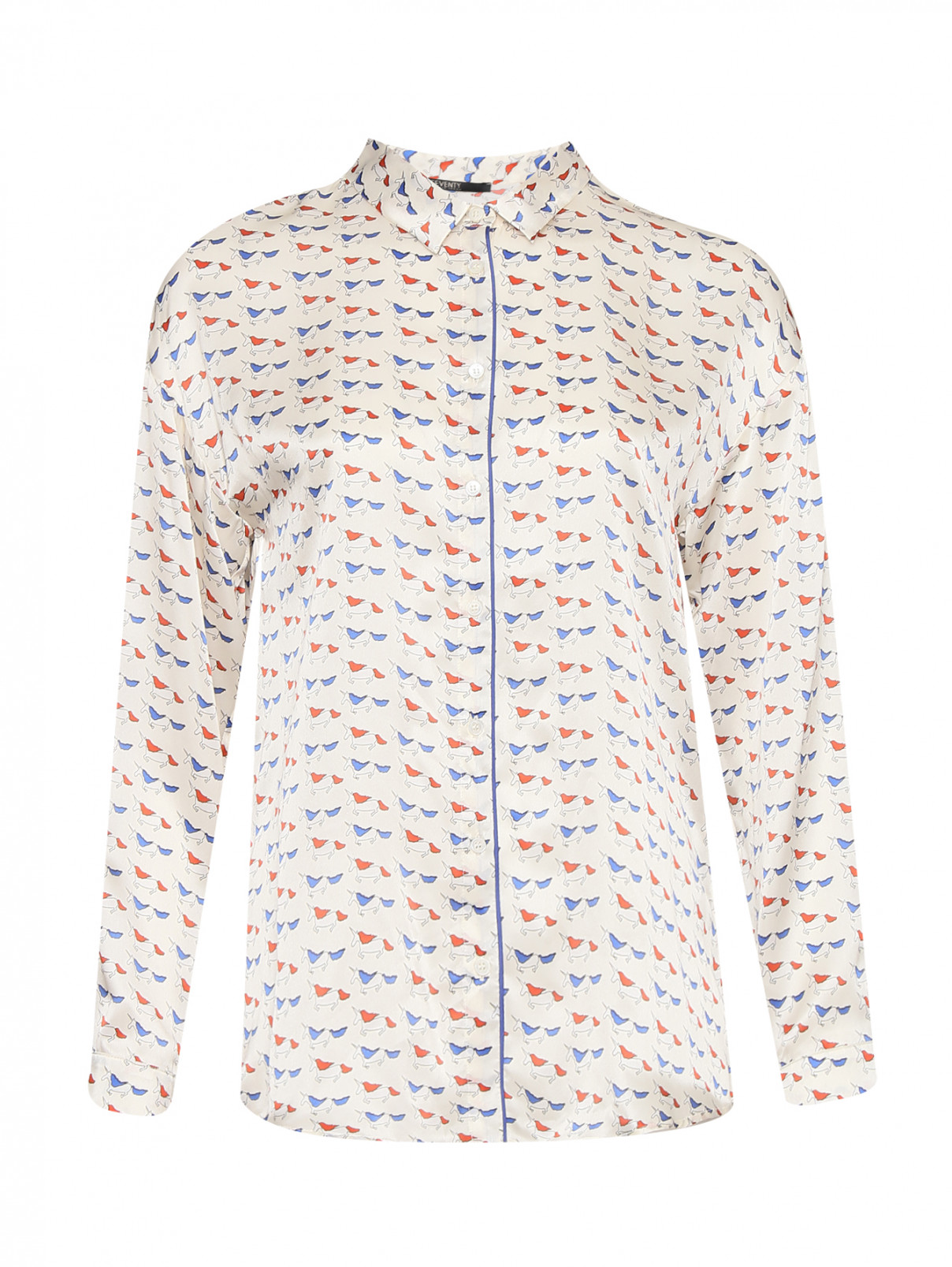 Блуза из шелка свободного кроя с узором Seventy  –  Общий вид  – Цвет:  Белый