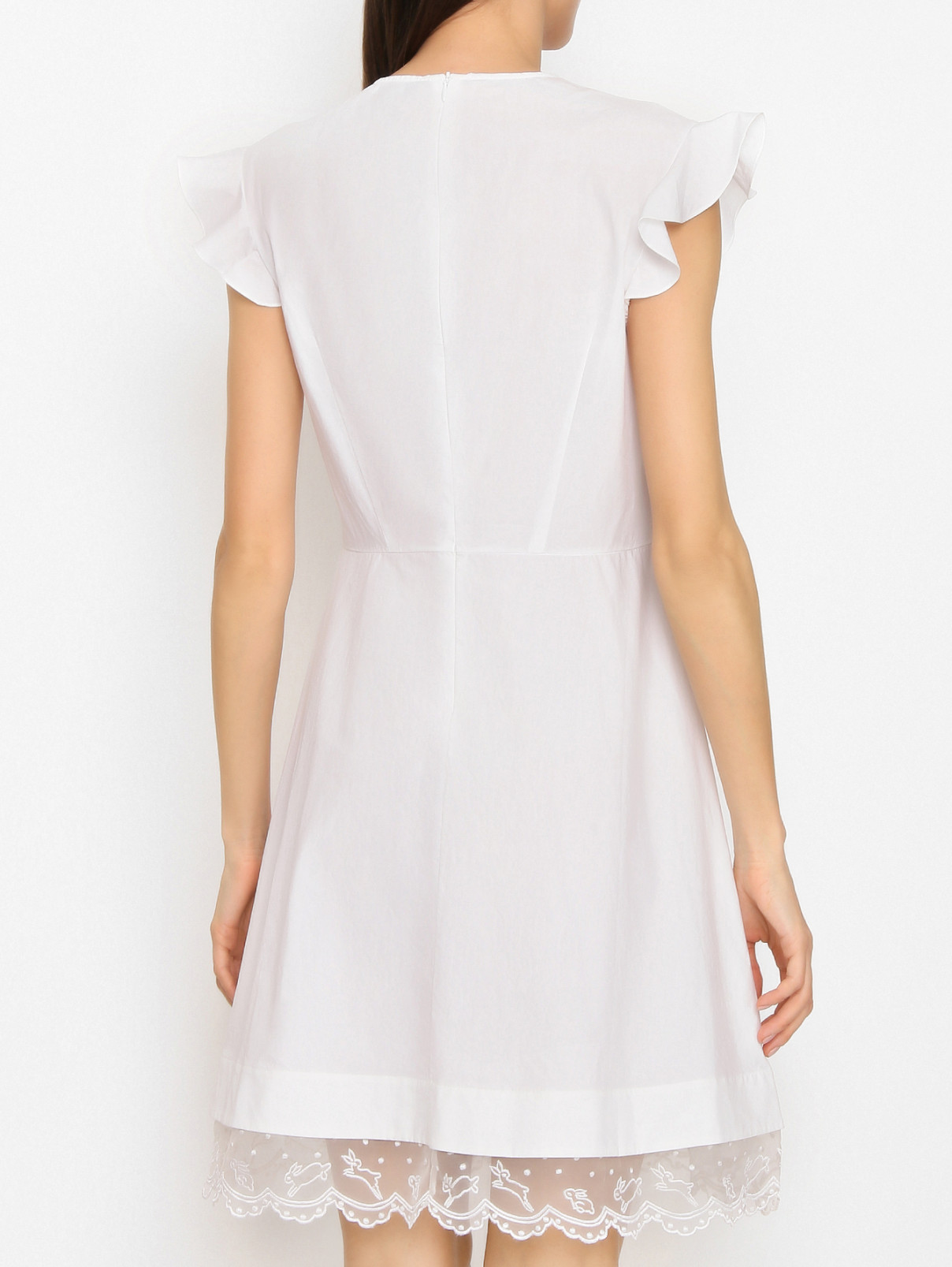 Платье из хлопка с воланами и вышивкой Markus Lupfer  –  МодельВерхНиз1  – Цвет:  Белый