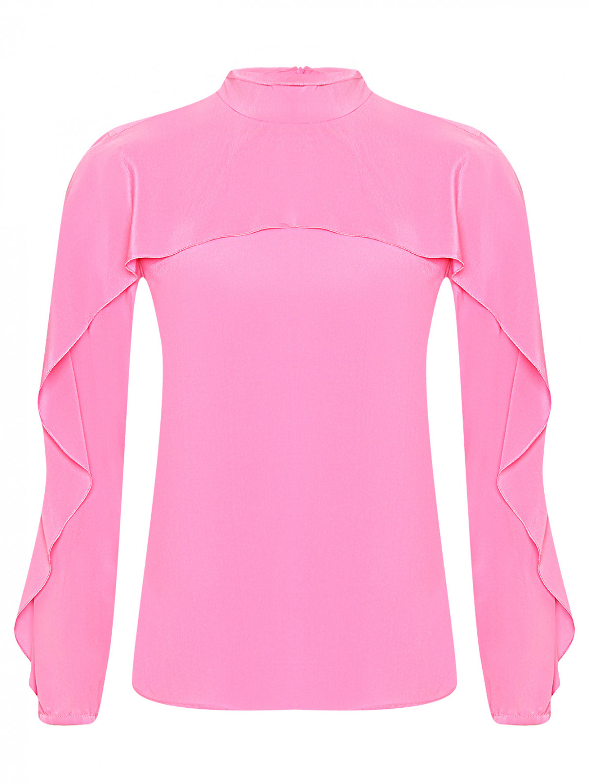 Блуза из шелка с воланом Red Valentino  –  Общий вид  – Цвет:  Розовый