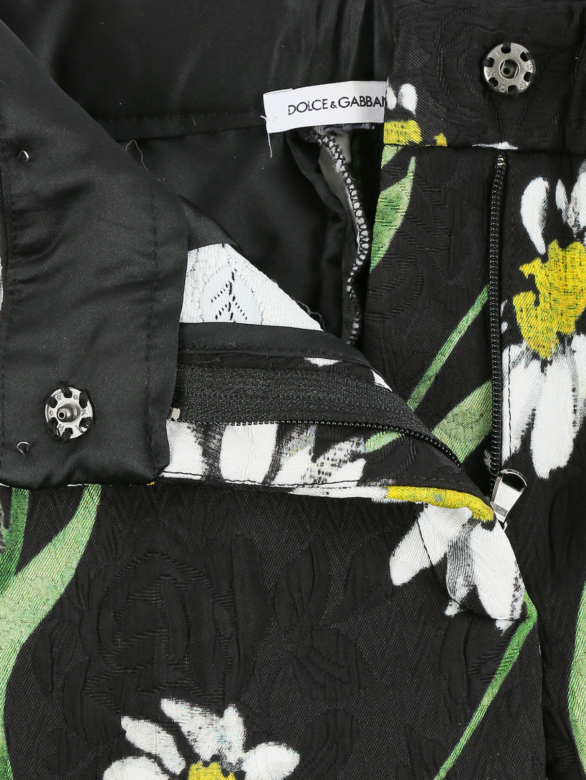 Брюки из жаккардового материала с цветочным узором Dolce & Gabbana  –  Деталь  – Цвет:  Черный