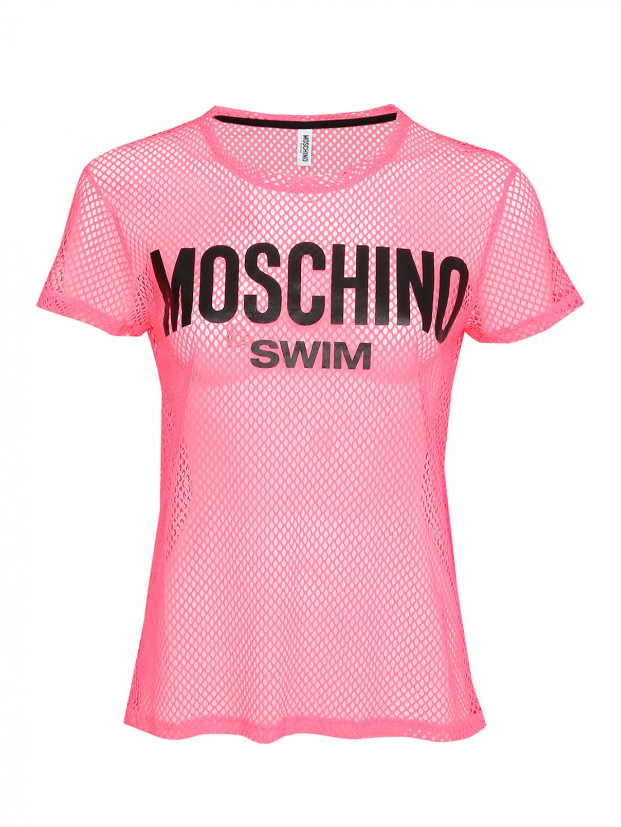 футболка в сетку с принтом Moschino Swim  –  Общий вид  – Цвет:  Розовый