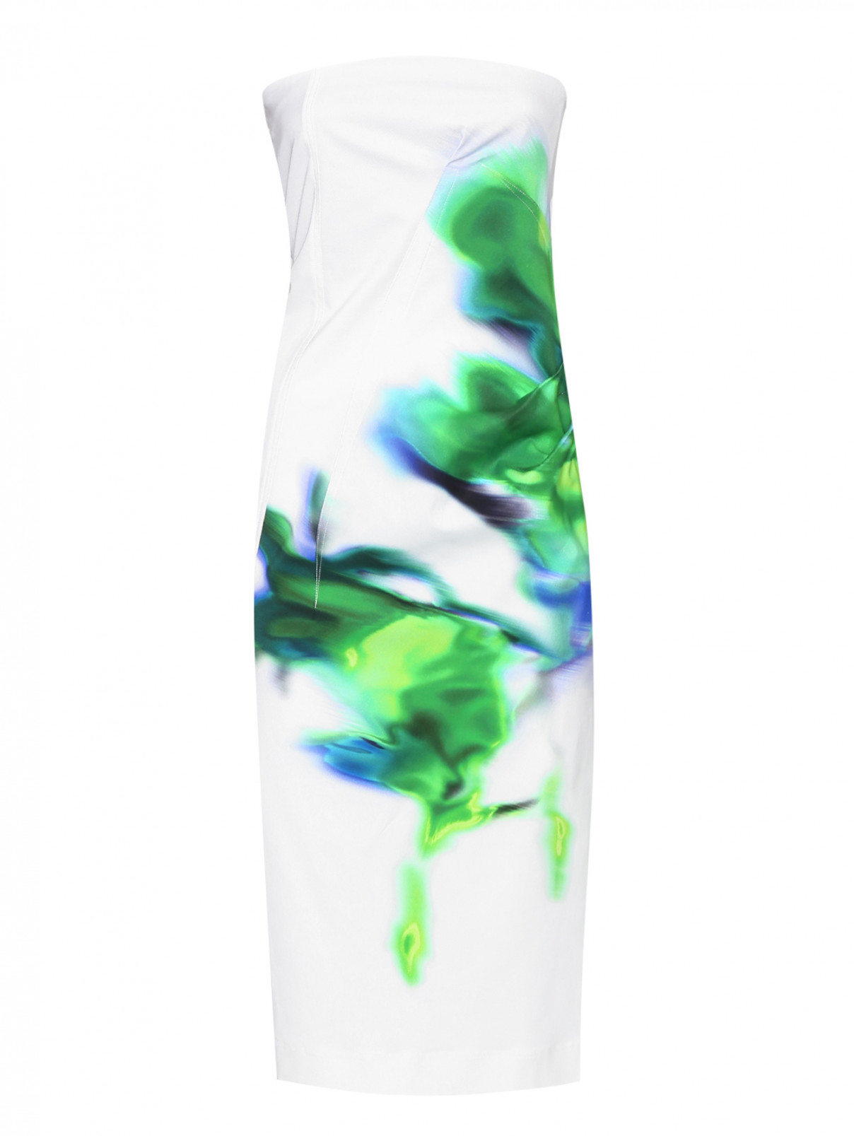 Платье из хлопка и вискозы с узором Sportmax  –  Общий вид  – Цвет:  Белый