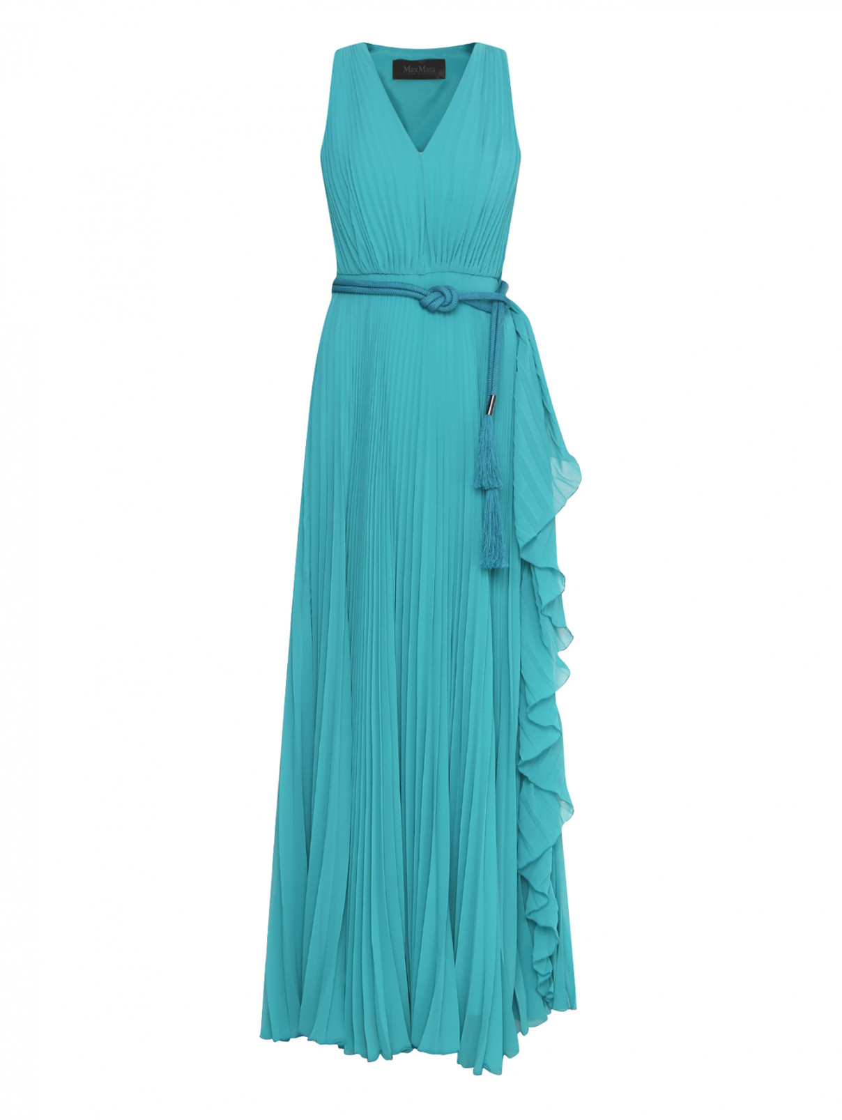 Плиссированное платье-макси без рукавов Max Mara  –  Общий вид  – Цвет:  Зеленый