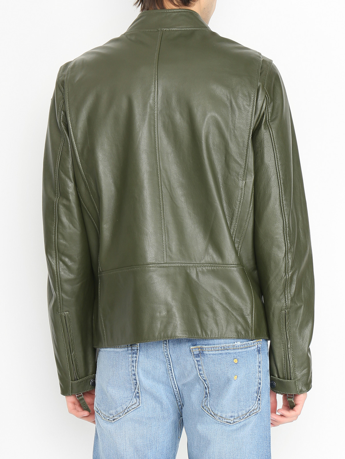 Куртка из кожи на молнии Blauer  –  МодельВерхНиз2  – Цвет:  Зеленый