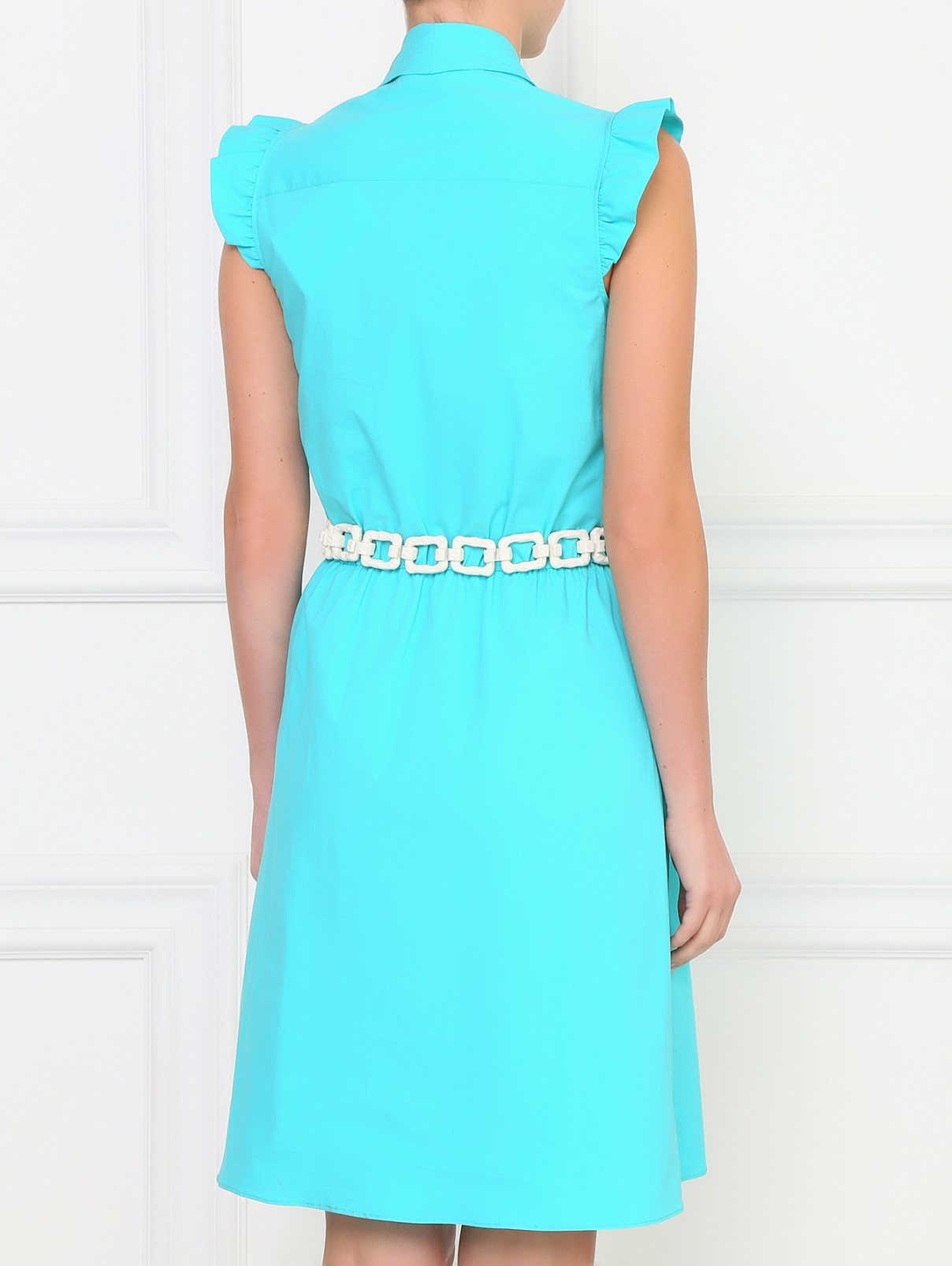 Платье-мини из хлопка с оборками Moschino Cheap&Chic  –  Модель Верх-Низ1  – Цвет:  Синий