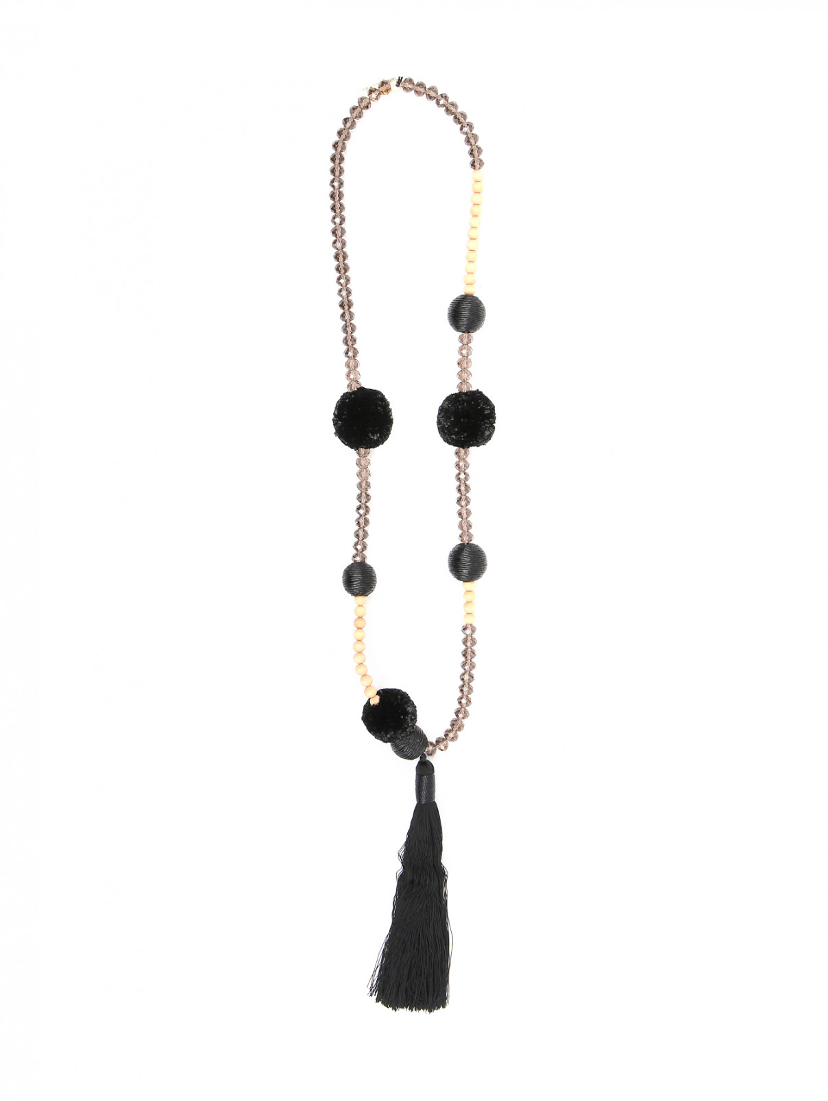 Ожерелье из бус с помпонами и кистями Max Mara  –  Общий вид  – Цвет:  Черный