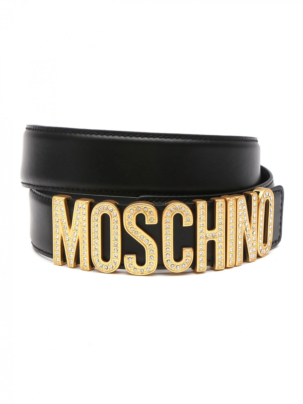 Ремень из гладкой кожи Moschino  –  Общий вид  – Цвет:  Черный