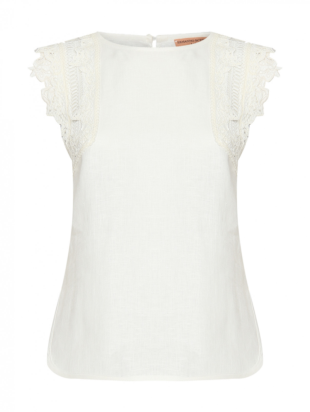 Топ из льна с декоративной вышивкой Ermanno Scervino  –  Общий вид  – Цвет:  Белый