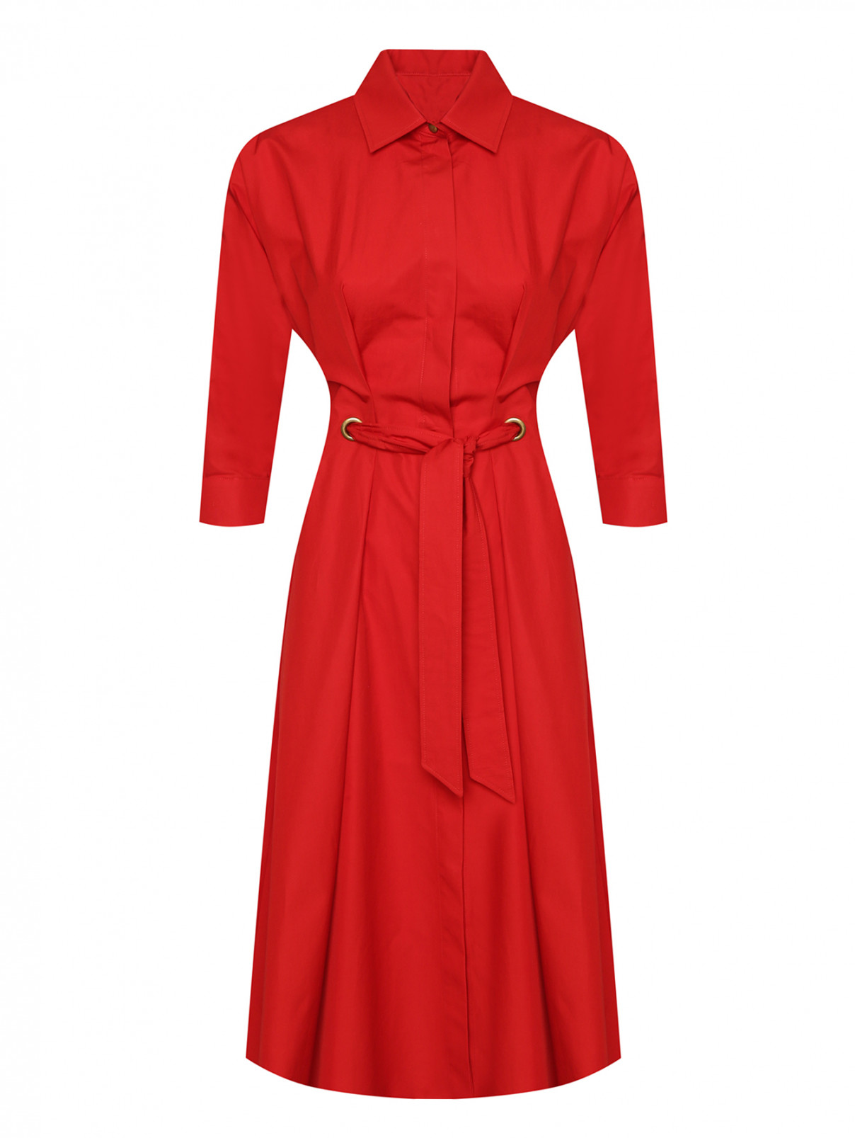 Платье-миди из хлопка с поясом Max Mara  –  Общий вид  – Цвет:  Красный