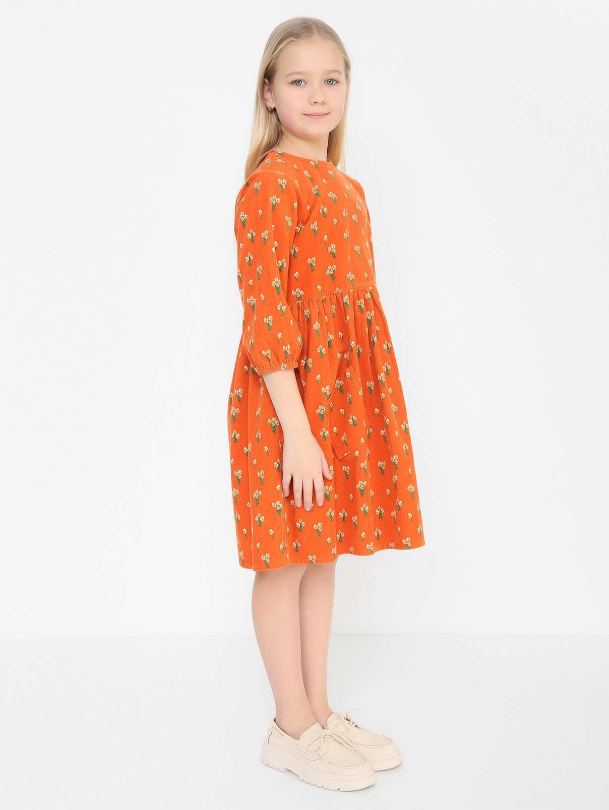 Платье из микровельвета с карманами Stella McCartney kids  –  МодельВерхНиз  – Цвет:  Узор