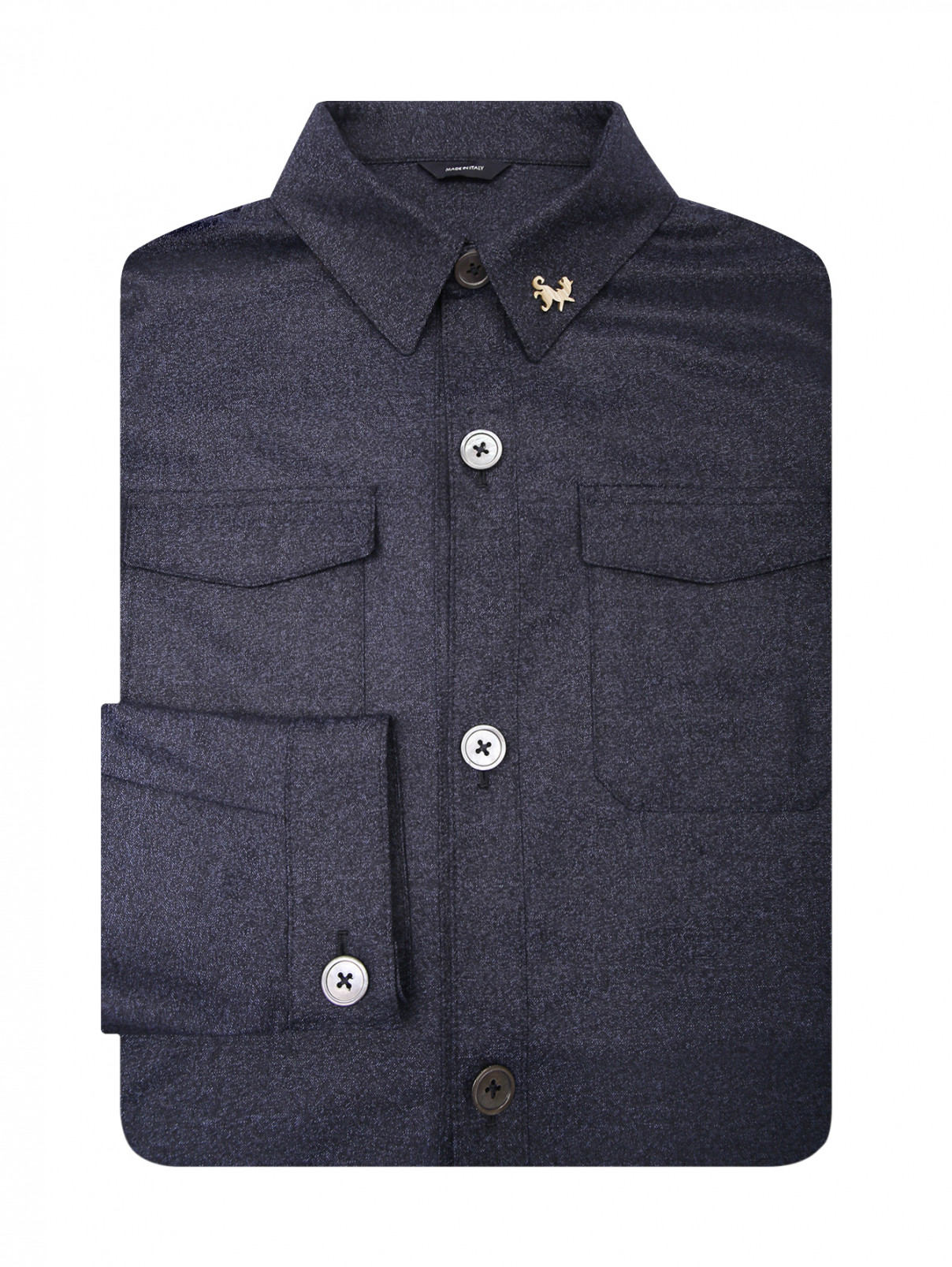 Рубашка из шерсти с накладными карманами Tombolini  –  Общий вид  – Цвет:  Синий