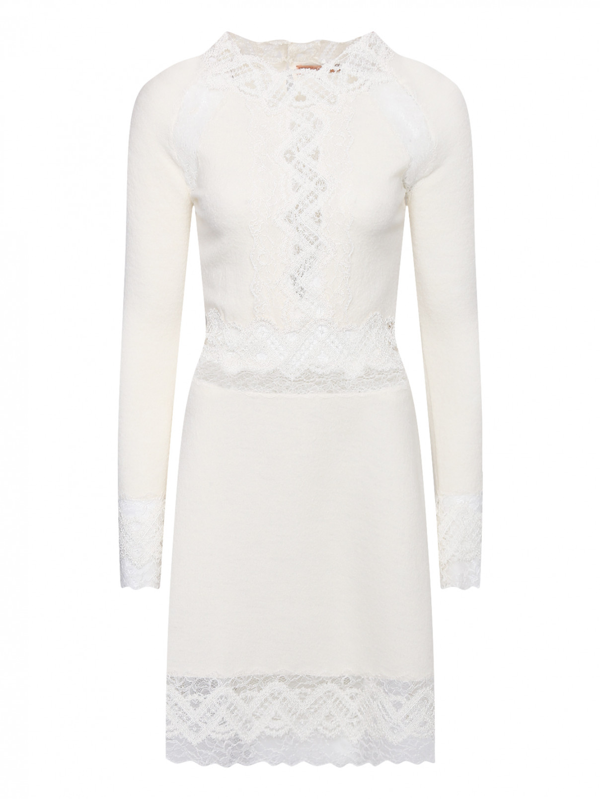 Платье из шерсти с кружевной отделкой Ermanno Scervino  –  Общий вид  – Цвет:  Белый