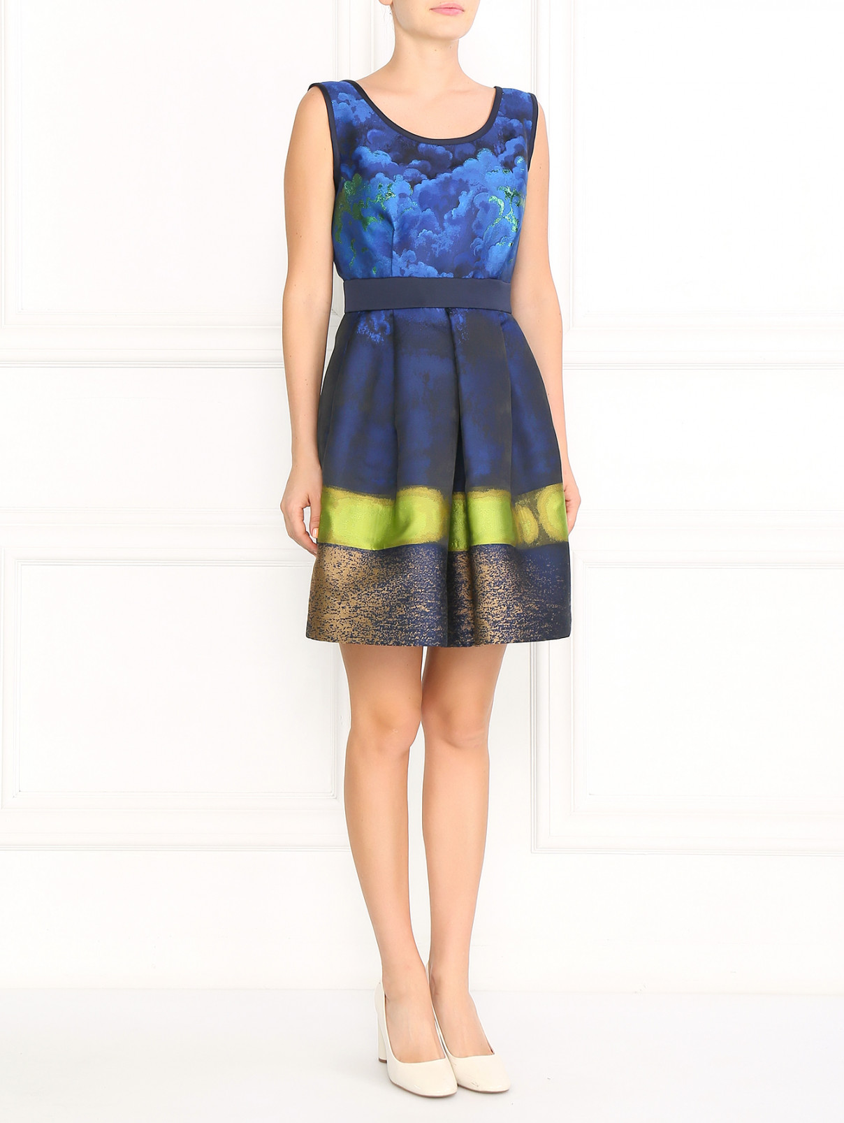 Платье с пышной юбкой и узором Alberta Ferretti  –  Модель Общий вид  – Цвет:  Синий