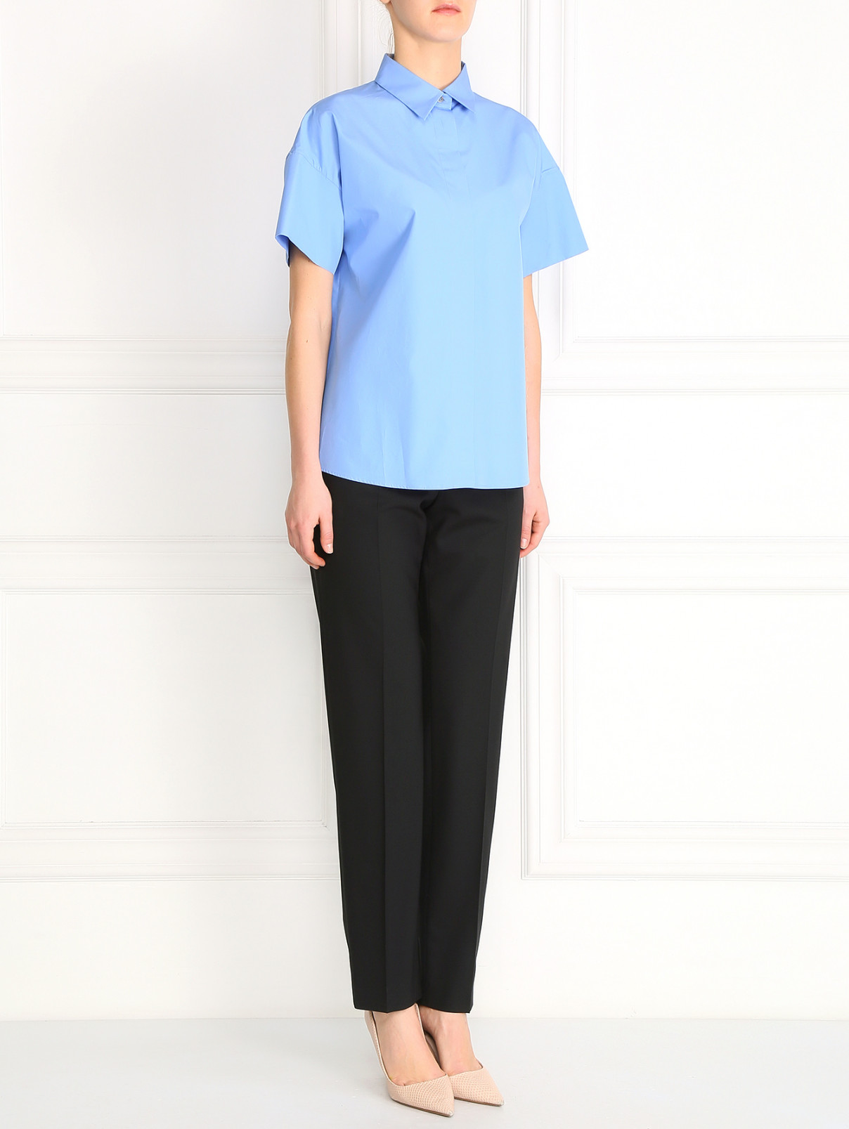 Рубашка из хлопка с короткими рукавами Jil Sander  –  Модель Общий вид  – Цвет:  Синий