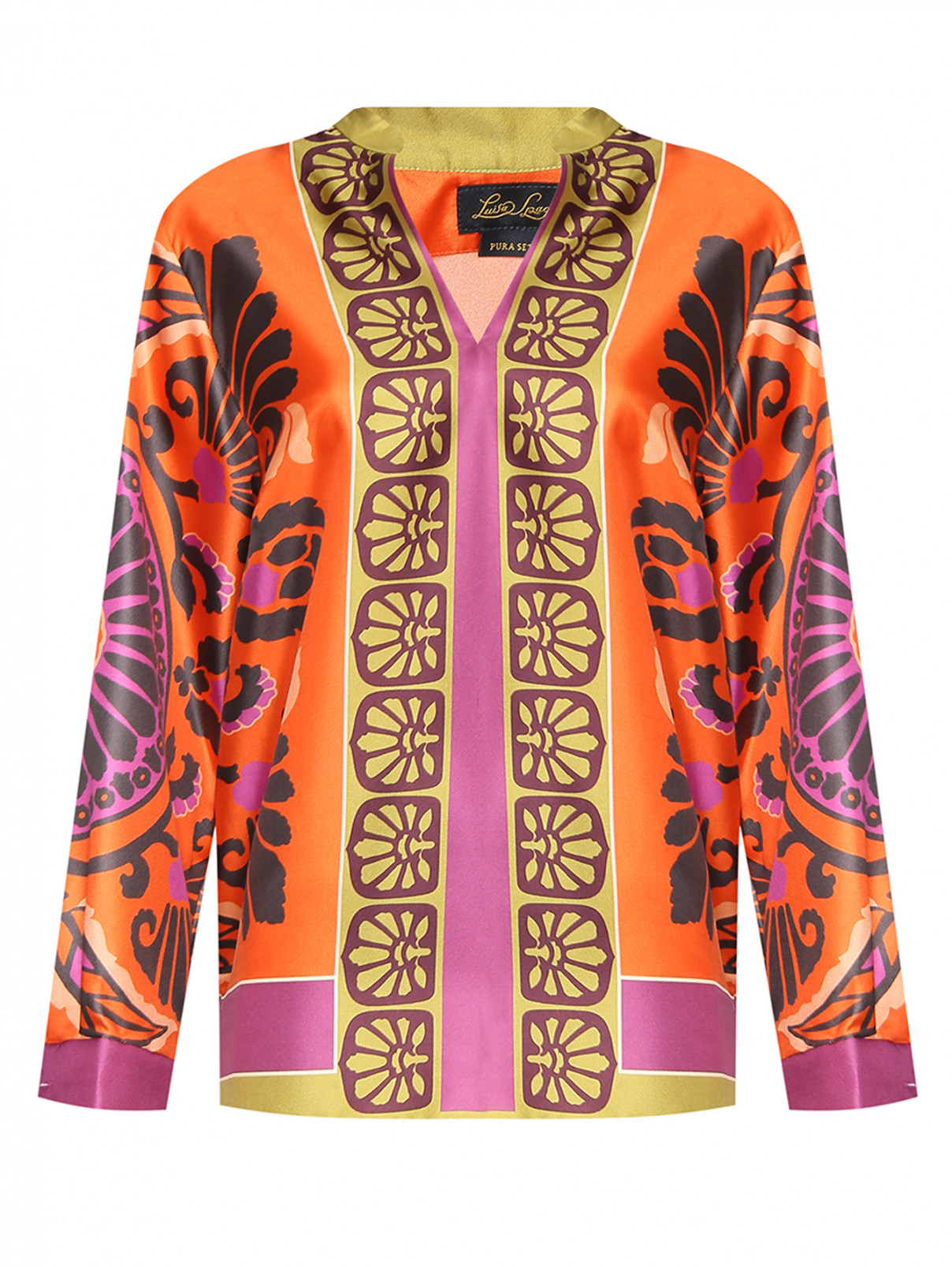 Блуза из шелка с "Цветочным" узором Luisa Spagnoli  –  Общий вид  – Цвет:  Оранжевый