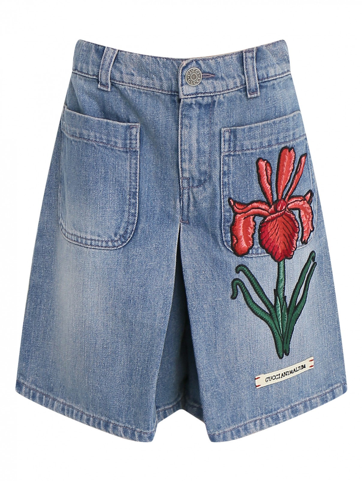 Джинсовые шорты с аппликацией Gucci  –  Общий вид  – Цвет:  Синий