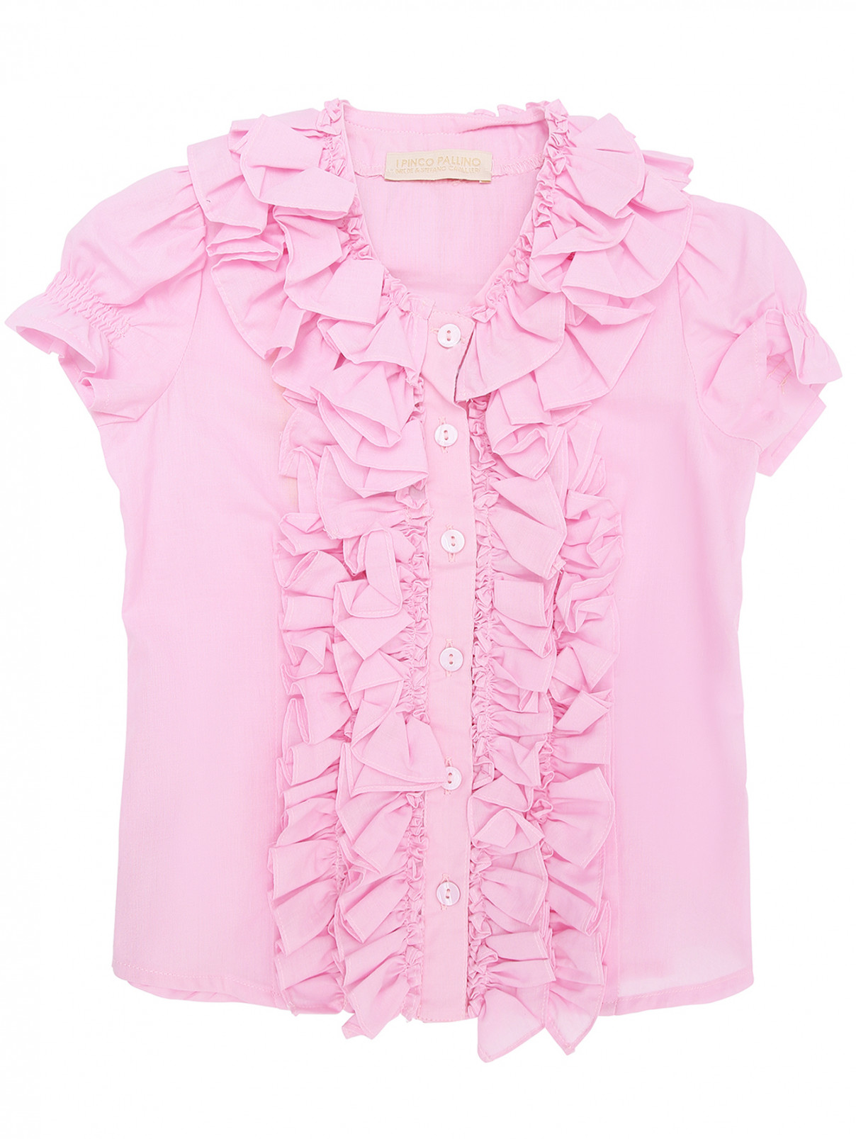 Блуза из хлопка декорированная рюшами I Pinco Pallino  –  Общий вид  – Цвет:  Розовый
