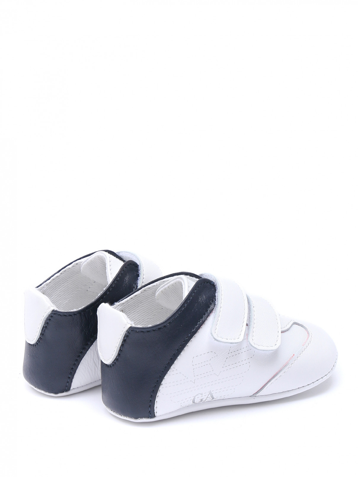 Кроссовки из кожи на липучках Emporio Armani  –  Обтравка2  – Цвет:  Белый