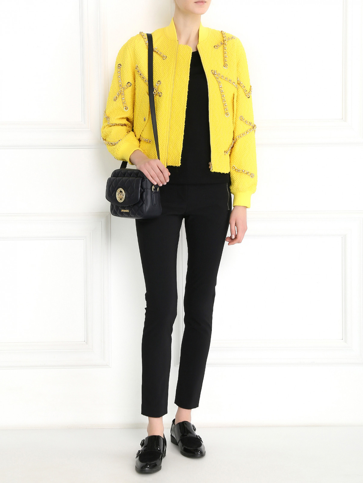 Бомбер из хлопка с контрастной фурнитурой Moschino Couture  –  Модель Общий вид  – Цвет:  Желтый