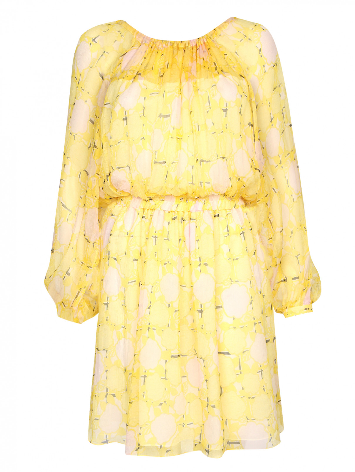 Шелковое платье-мини с цветочным узором Tara Jarmon  –  Общий вид  – Цвет:  Желтый