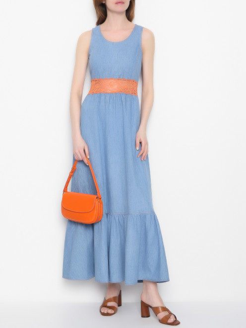 Платье из денима с кружевной отделкой и карманами Moschino Boutique - МодельОбщийВид