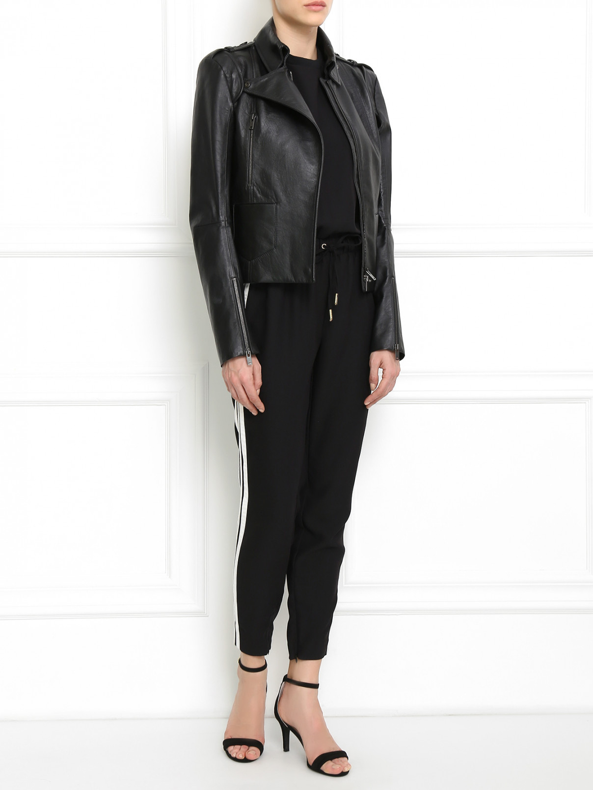 Куртка-косуха из кожи Maison Margiela  –  Модель Общий вид  – Цвет:  Черный