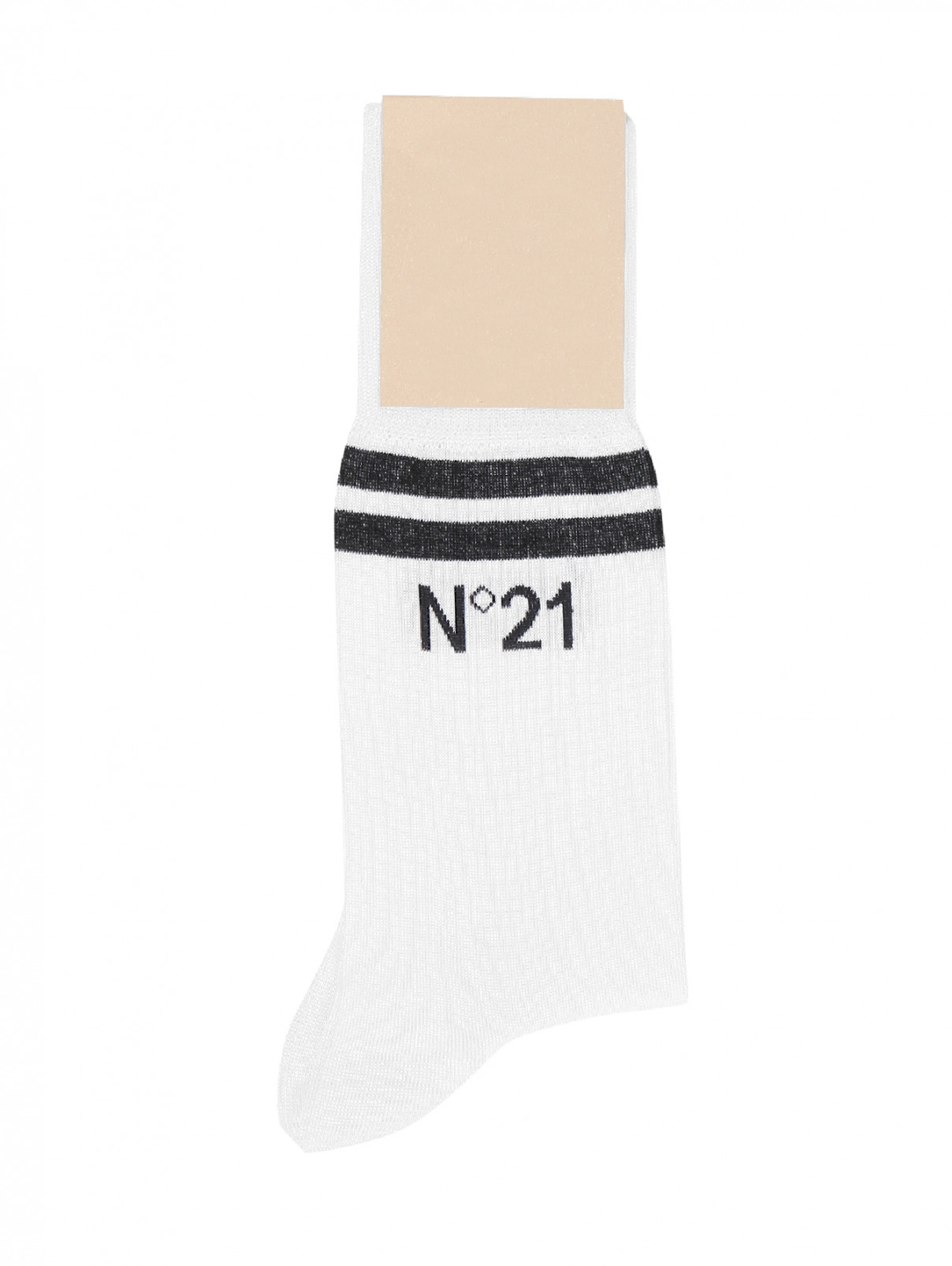 Носки хлопковые с принтом N21  –  Общий вид  – Цвет:  Белый