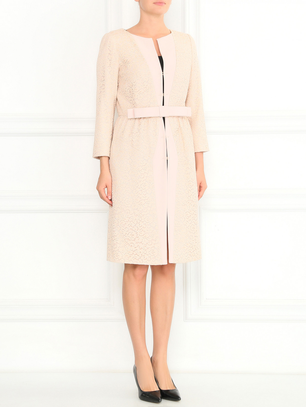 Легкое однобортное пальто из кружевной ткани Paule Ka  –  Модель Общий вид  – Цвет:  Розовый