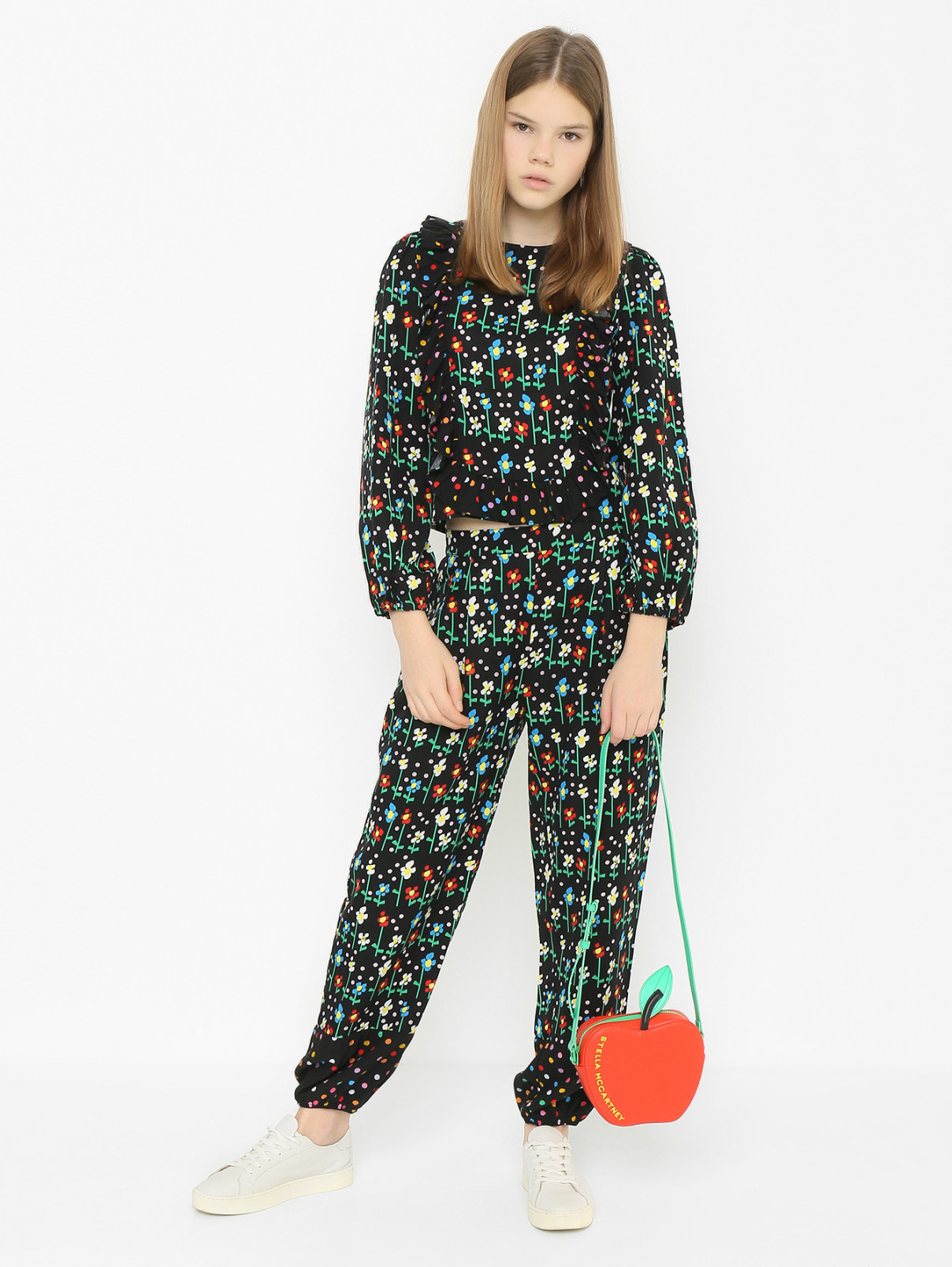 Широкие брюки с цветочным узором Stella McCartney kids  –  МодельОбщийВид  – Цвет:  Узор