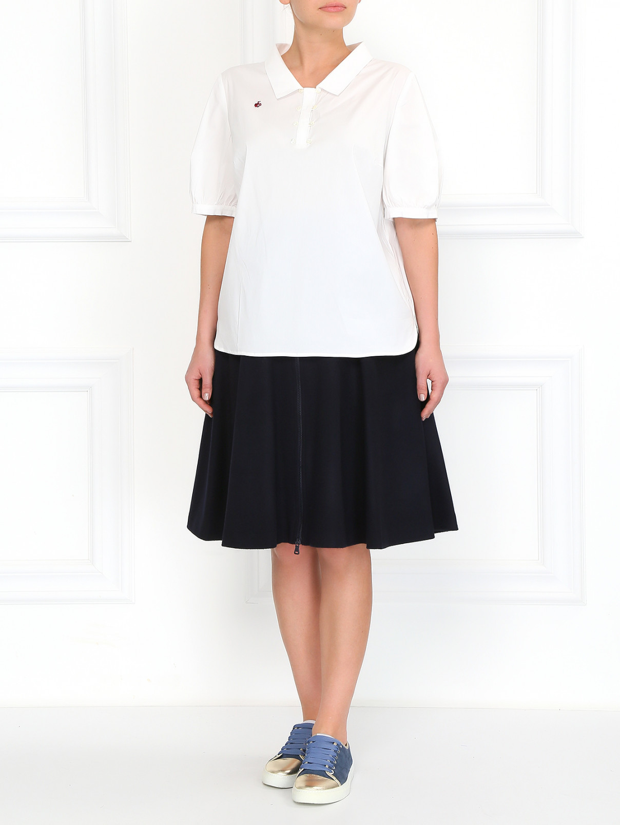 Блуза из хлопка с короткими рукавами BOSCO  –  Модель Общий вид  – Цвет:  Белый