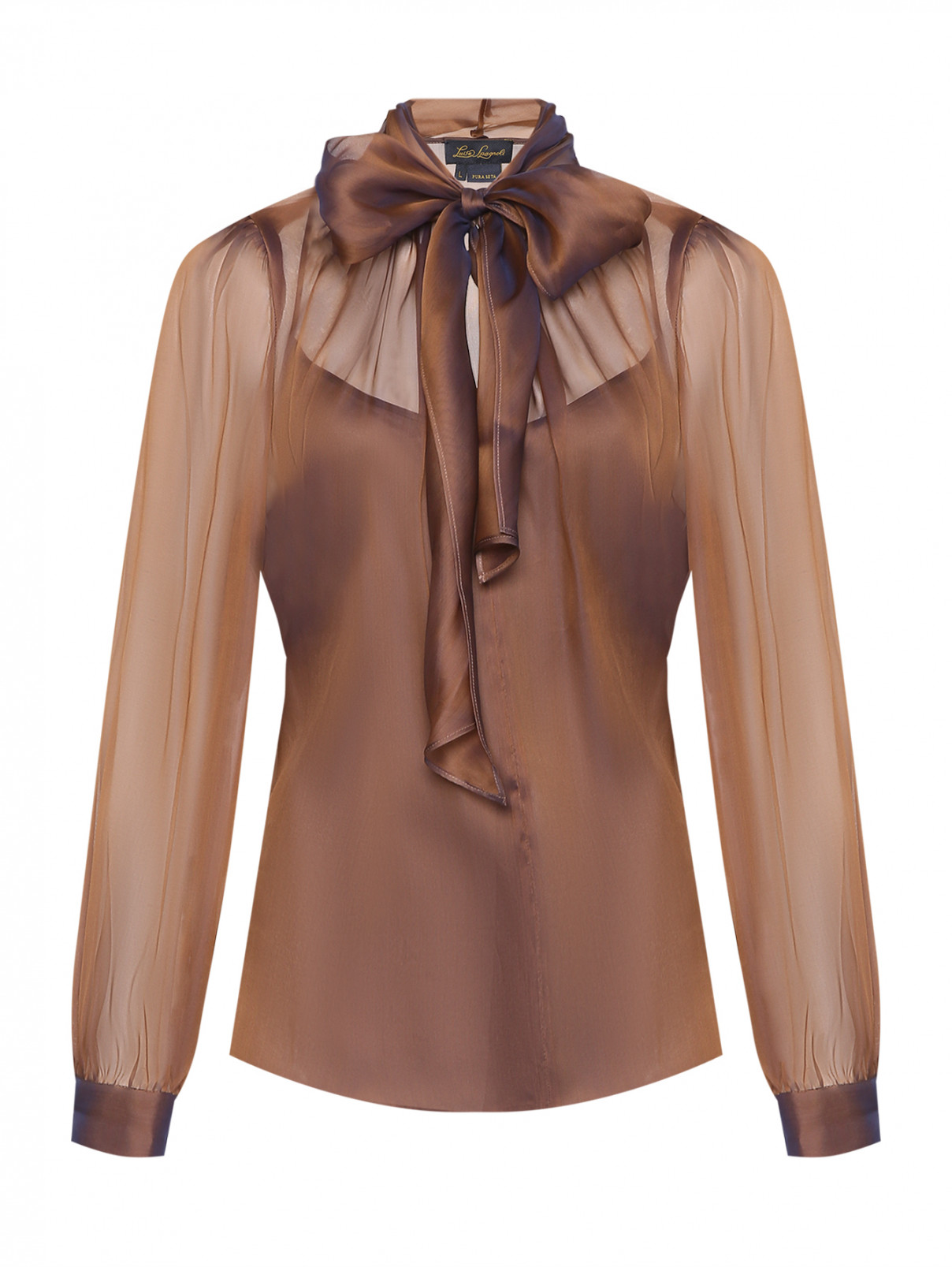 Полупрозрачная блуза из шелка с бантом Luisa Spagnoli  –  Общий вид  – Цвет:  Мультиколор