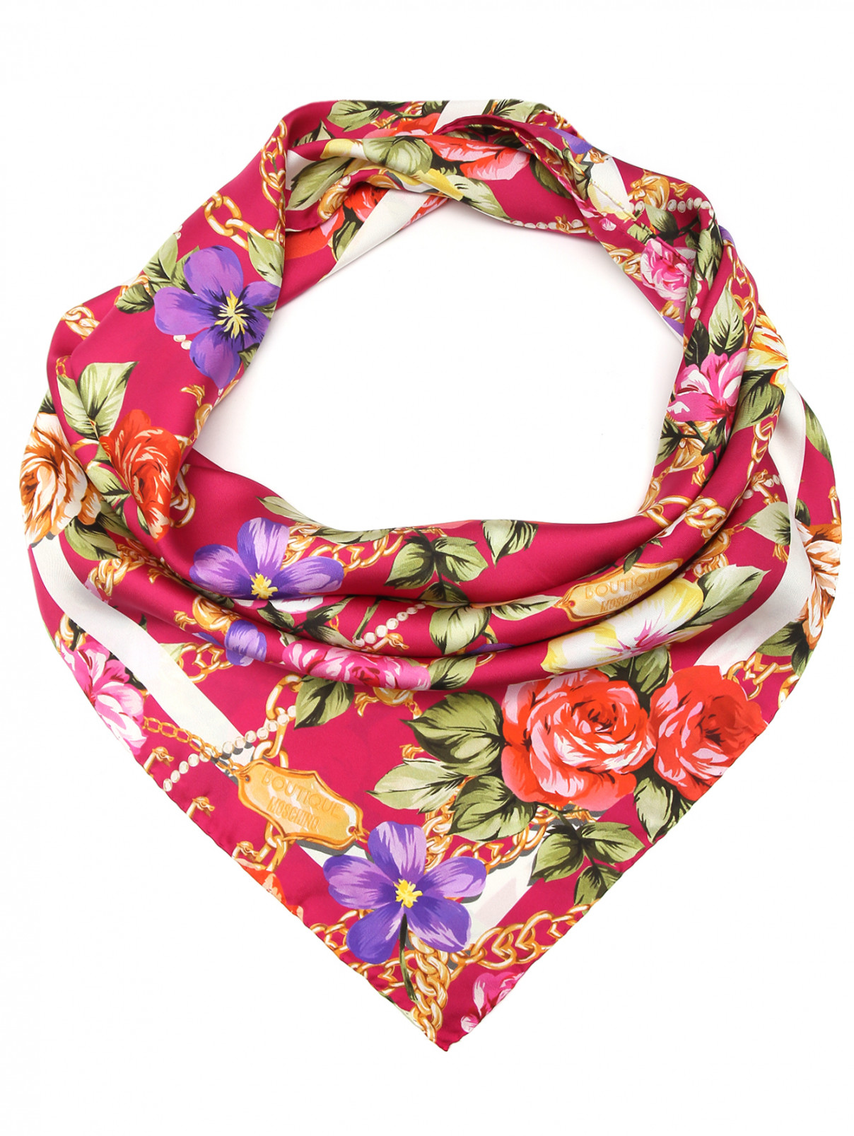 Платок из шелка с цветочным узором Moschino  –  Общий вид  – Цвет:  Узор