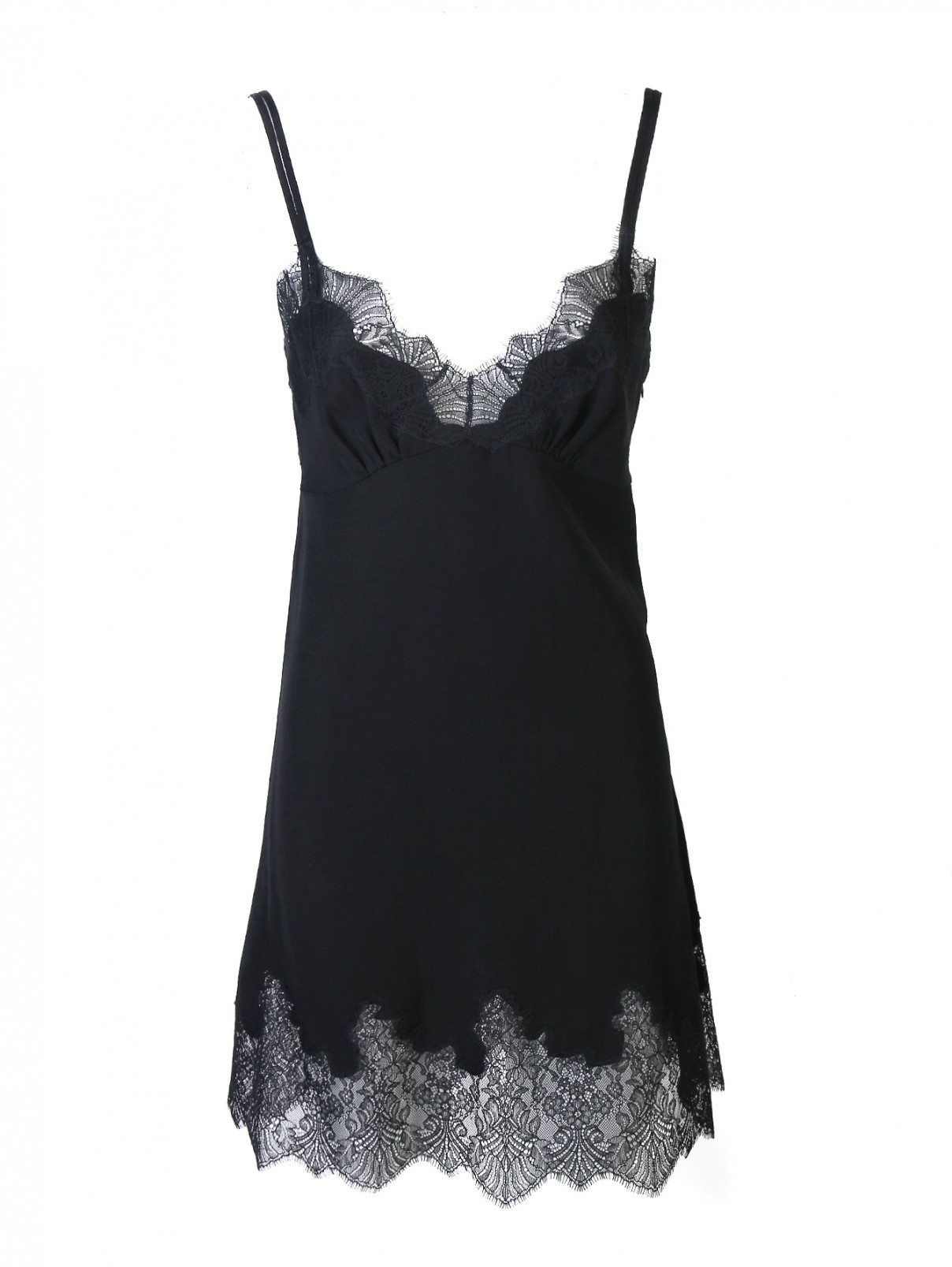 Платье-мини с кружевной отделкой Ermanno Scervino  –  Общий вид  – Цвет:  Черный