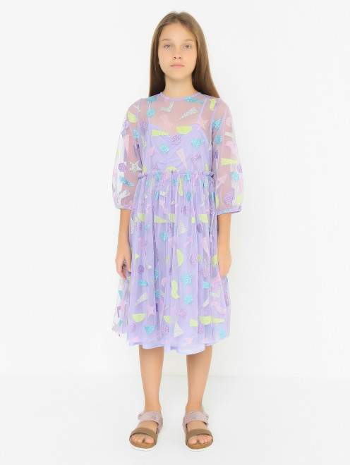 Платье из сетки с блеском Stella McCartney kids - МодельОбщийВид