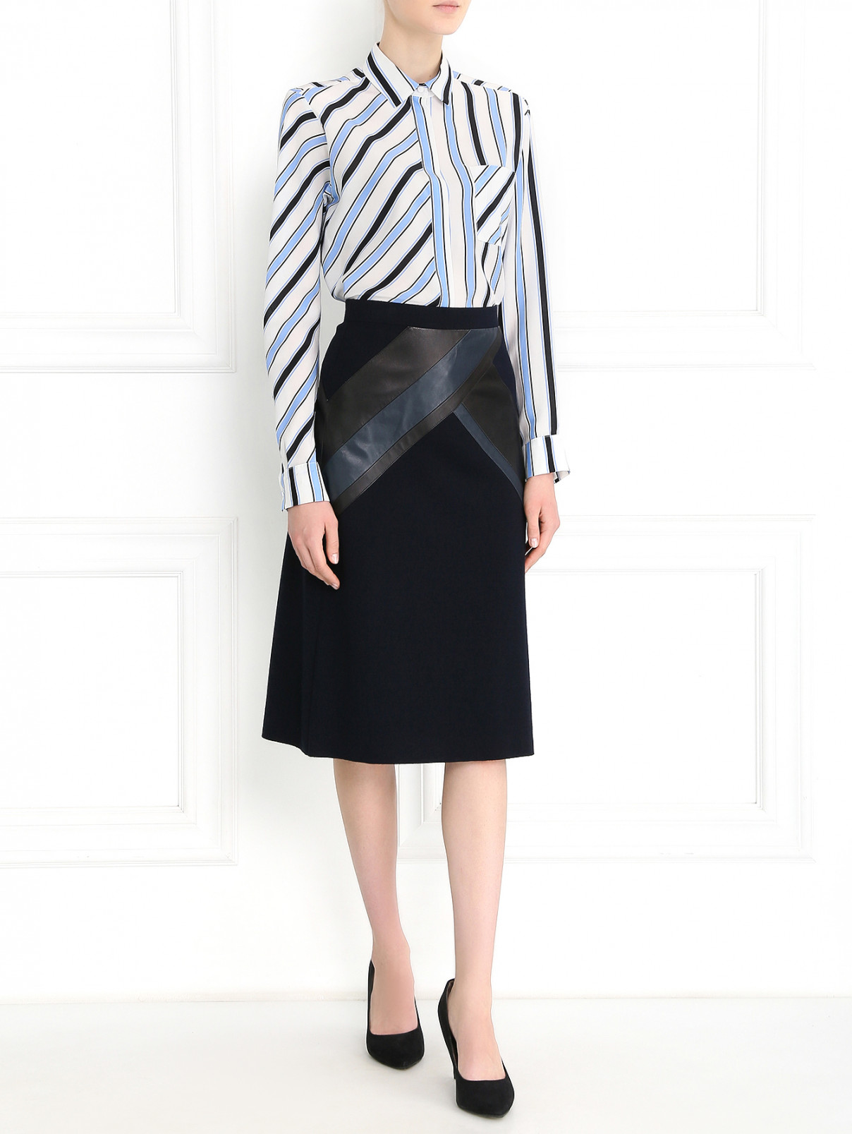 Блуза из шелка с узором "полоска" с накладным карманом MSGM  –  Модель Общий вид  – Цвет:  Узор