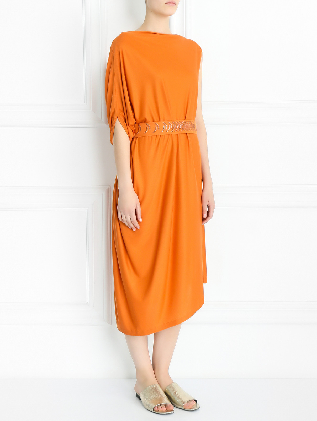 Платье свободного кроя с поясом La Perla  –  Модель Общий вид  – Цвет:  Оранжевый
