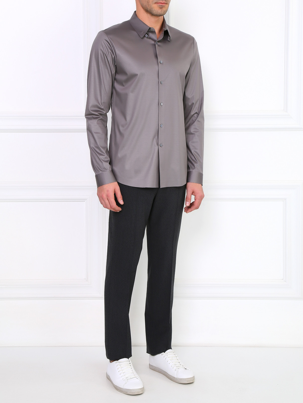 Рубашка из хлопка Jil Sander  –  Модель Общий вид  – Цвет:  Серый