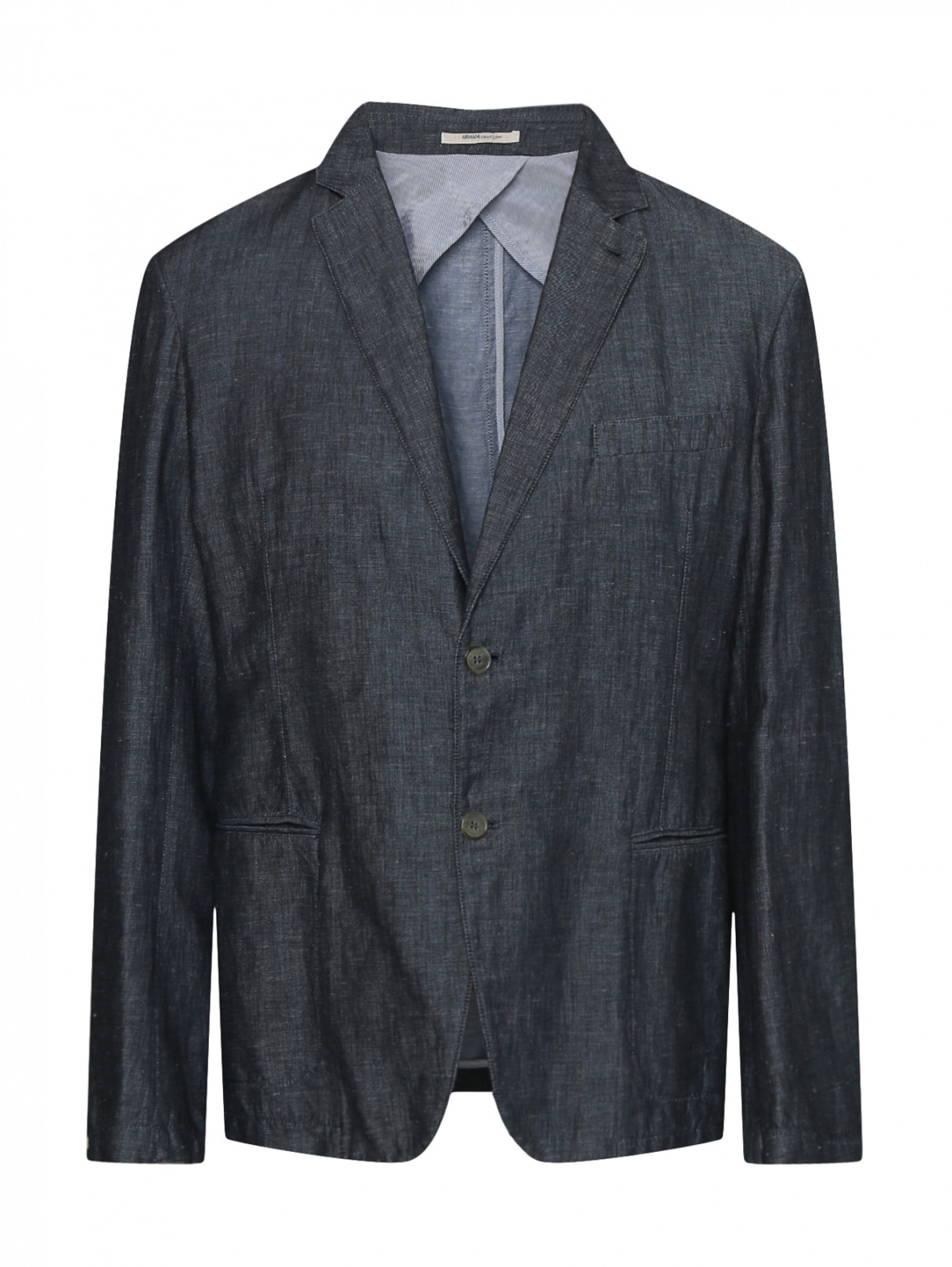 Однобортный пиджак из льна Armani Collezioni  –  Общий вид  – Цвет:  Синий