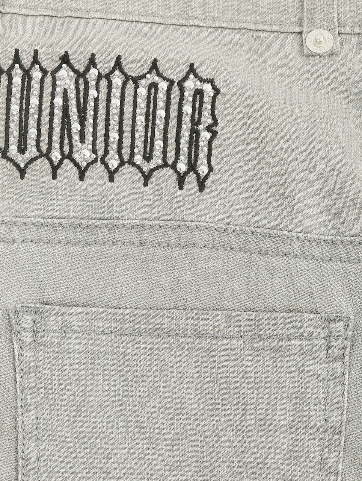 Джинсы с вышивкой и молниями на манжетах Moschino  –  Деталь1  – Цвет:  Серый