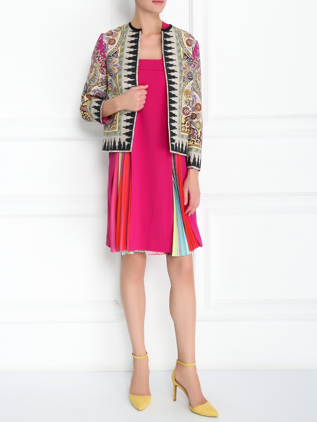 Платье с плиссированной вставкой и узором "полоска" Mary Katrantzou  –  Модель Общий вид  – Цвет:  Фиолетовый