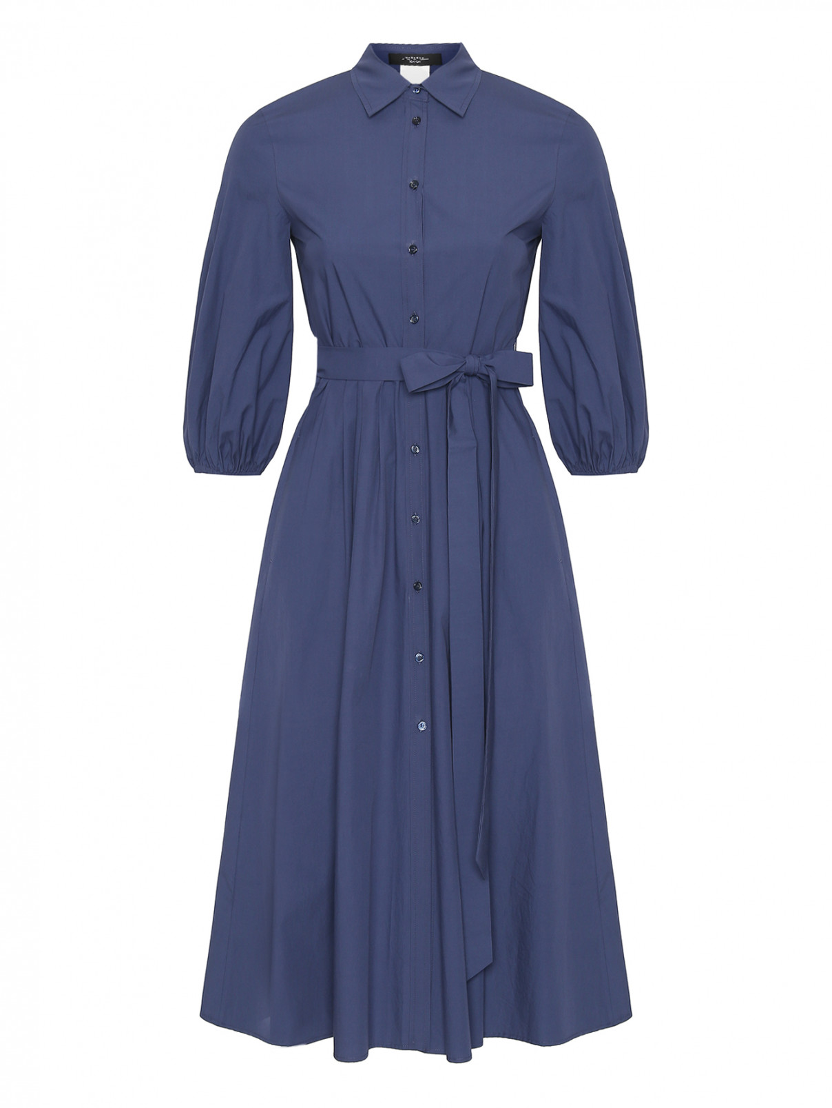Платье-рубашка из хлопка с карманами и поясом Weekend Max Mara  –  Общий вид  – Цвет:  Синий