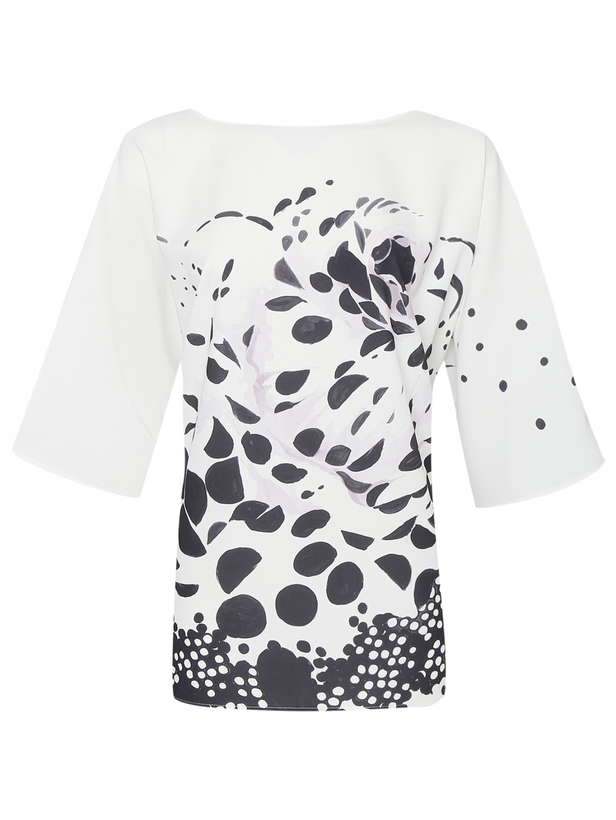 Блуза с узором с круглым вырезом Marina Rinaldi  –  Общий вид  – Цвет:  Белый