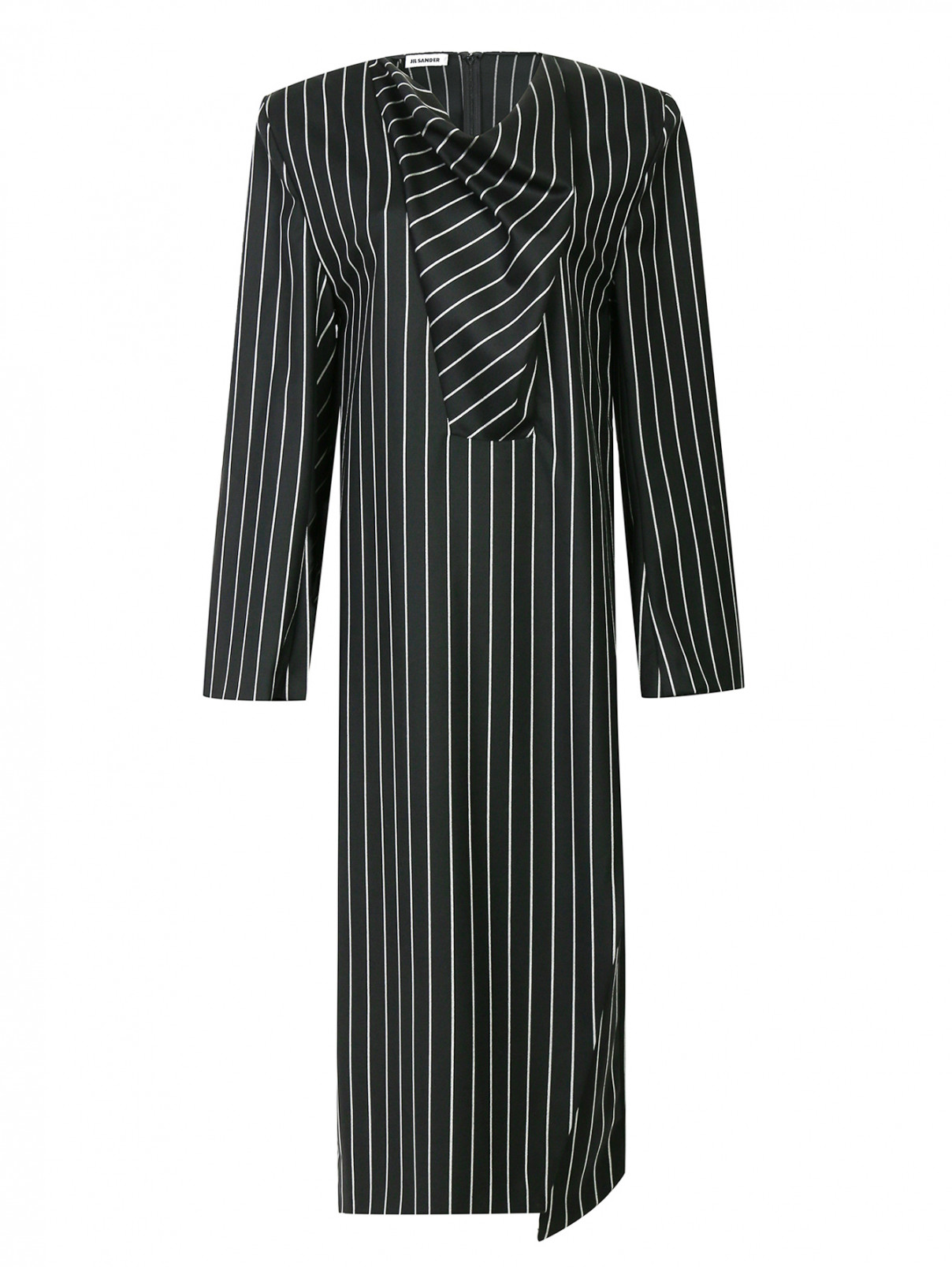 Платье-миди из шерсти с узором "полоска" Jil Sander  –  Общий вид  – Цвет:  Узор