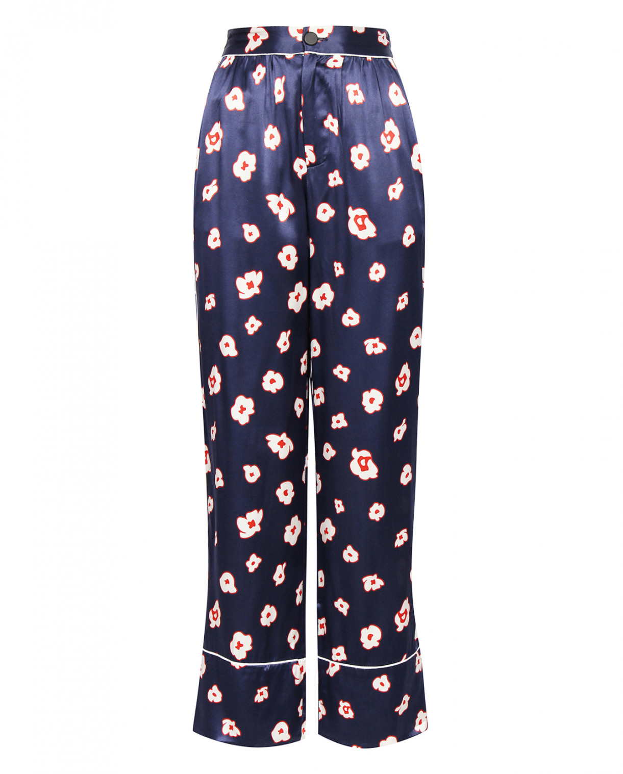 Широкие брюки из смешанного шелка с цветочным узором Mo&Co  –  Общий вид  – Цвет:  Синий
