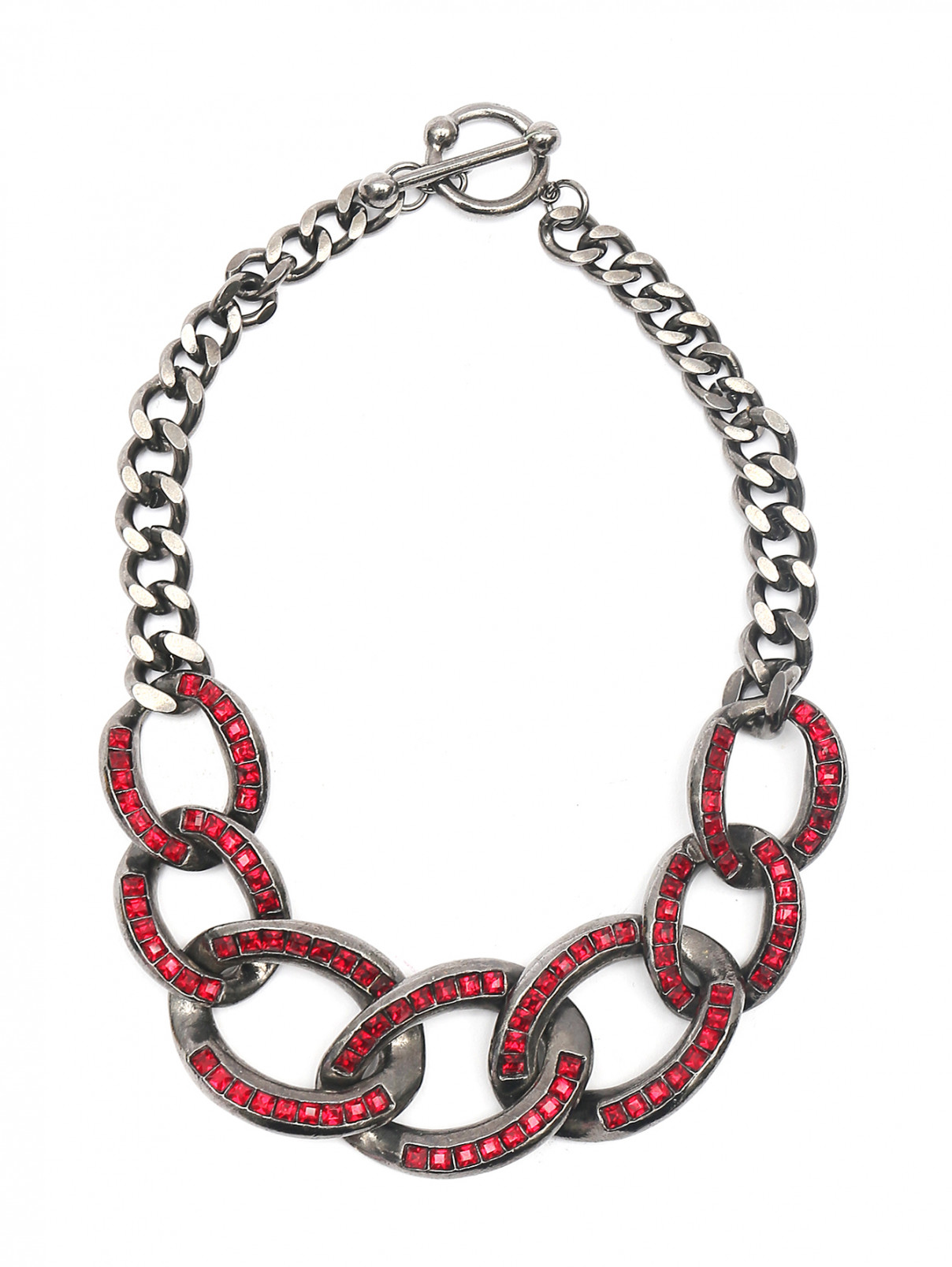 Колье из металла декорированное кристаллами Jean Paul Gaultier  –  Общий вид  – Цвет:  Красный