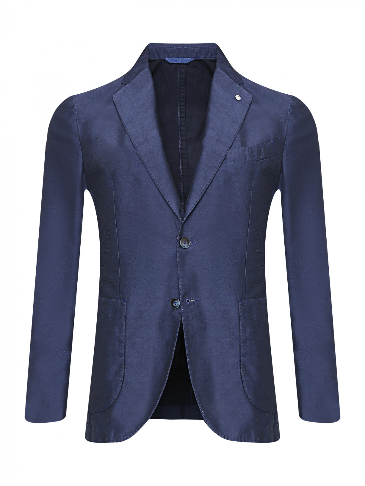 Пиджак из хлопка и льна с карманами L.B.M.  –  Общий вид  – Цвет:  Синий