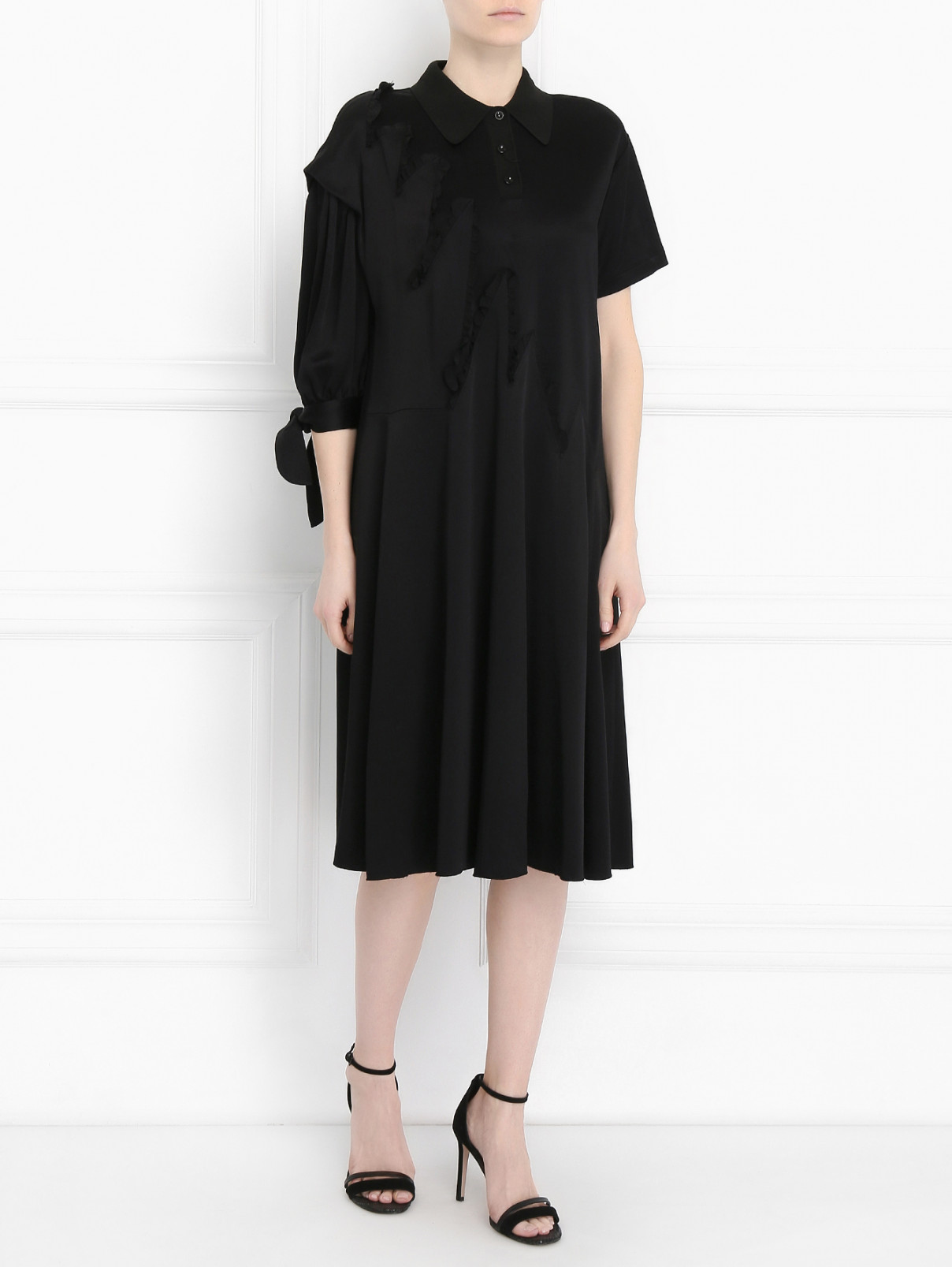 Платье-миди с отделкой Maison Margiela  –  Модель Общий вид  – Цвет:  Черный
